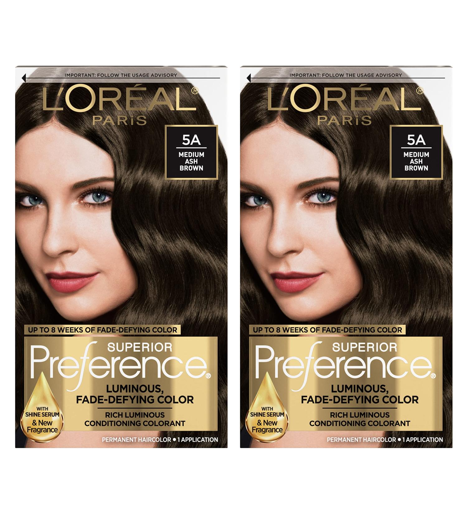 L'Oreal Paris Superior Preference Medium Ash Brown Hair Color 5A - Pack of 2 | Fade-Defying + Shine Hair Dye - Buy Online on GoSupps.com