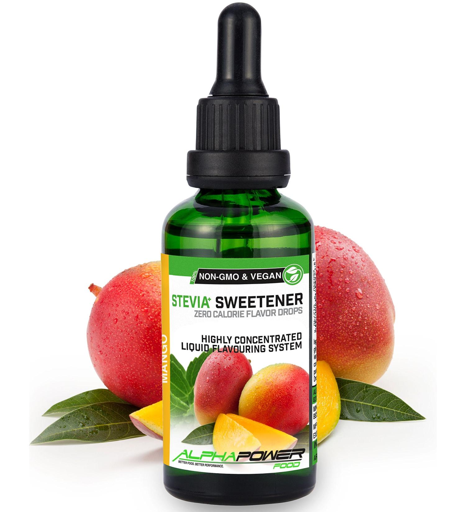Alphapower Food Mango Flavor Drops | Sugar-Free Stevia Liquid Aroma | 100% Natural 50ml for Water Muesli Desserts & Smoothies - Buy Online on GoSupps.com
