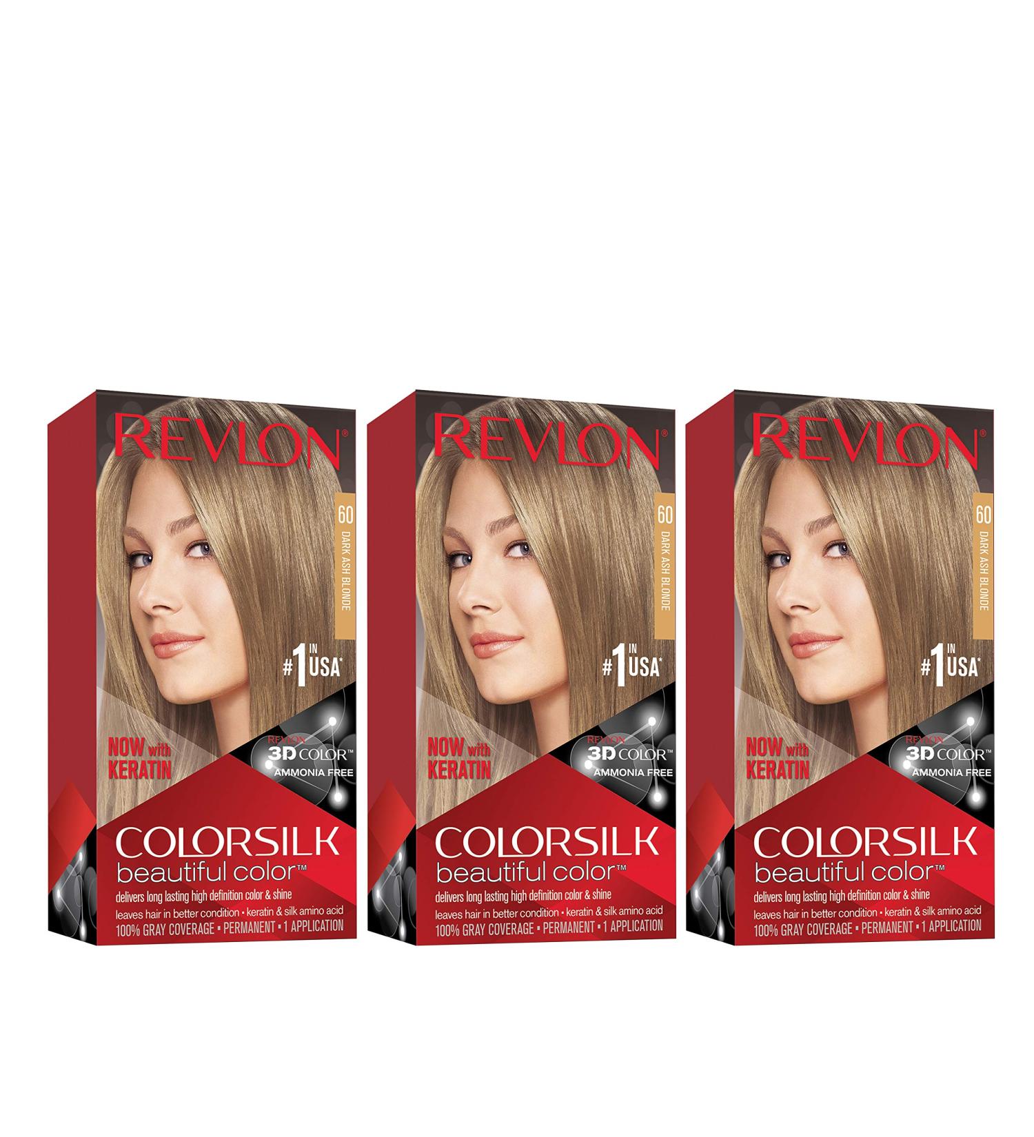 Revlon Colorsilk Permanent Hair Color 60 Dark Ash Blonde - Pack of 3 | Ammonia-Free Dye with Gray Coverage, Keratin & Amino Acids - Buy Online on GoSupps.com