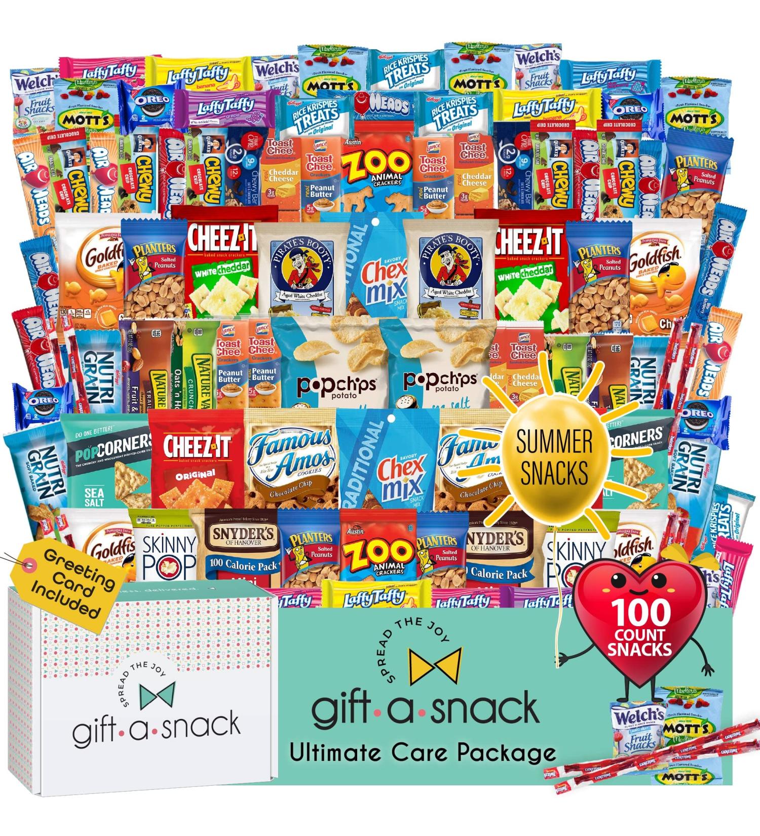 Snack Box Variety Pack Care Package (100 Count) - College Graduation 2022 Gift Basket | Summer Camp Box with Candies, Chips, Cookies | Birthday Sweet Treats for Adults, Kids, Teens, Boys, Girls - Buy Online on GoSupps.com