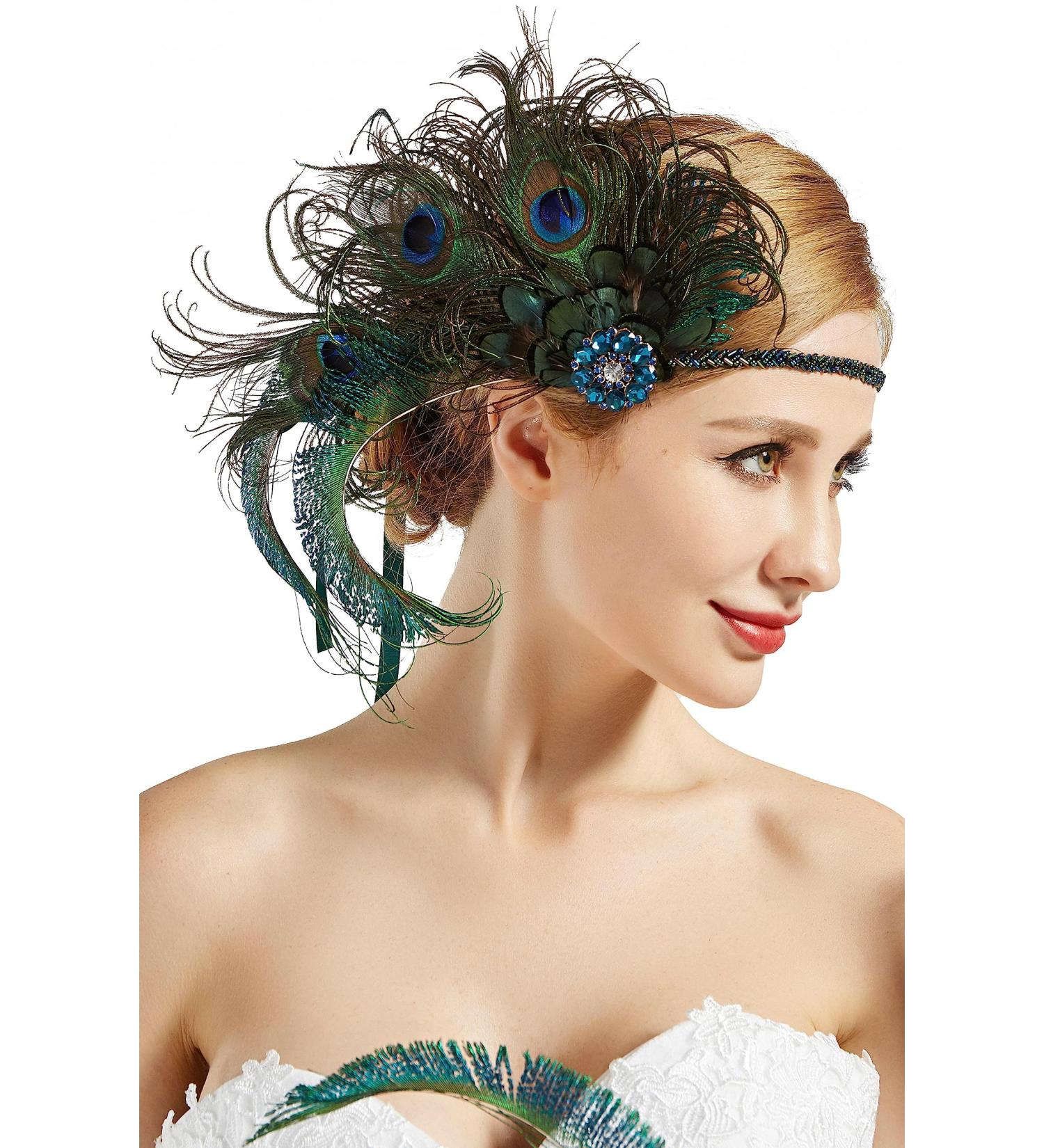 BABEYOND 1920s Flapper Headband with Peacock Feather | Great Gatsby Inspired Women's Costume Accessories - Buy Online on GoSupps.com