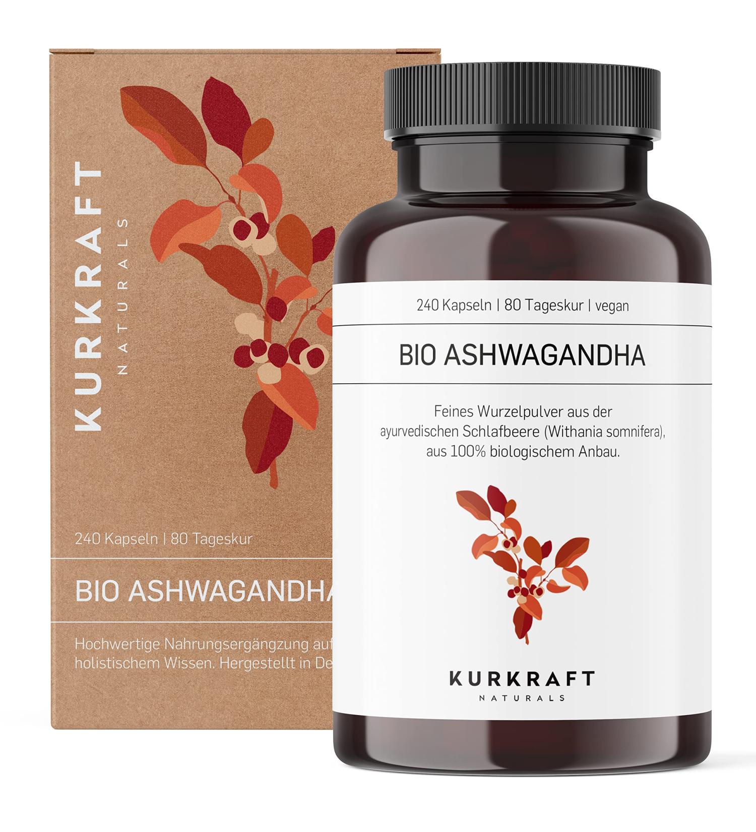 Kurkraft Original Bio Ashwagandha - 240 Vegan Capsules (660mg each) - High Dose 1980mg Daily - Genuine Indian Sleep Berry - Lab Tested Made in Germany - Buy Online on GoSupps.com