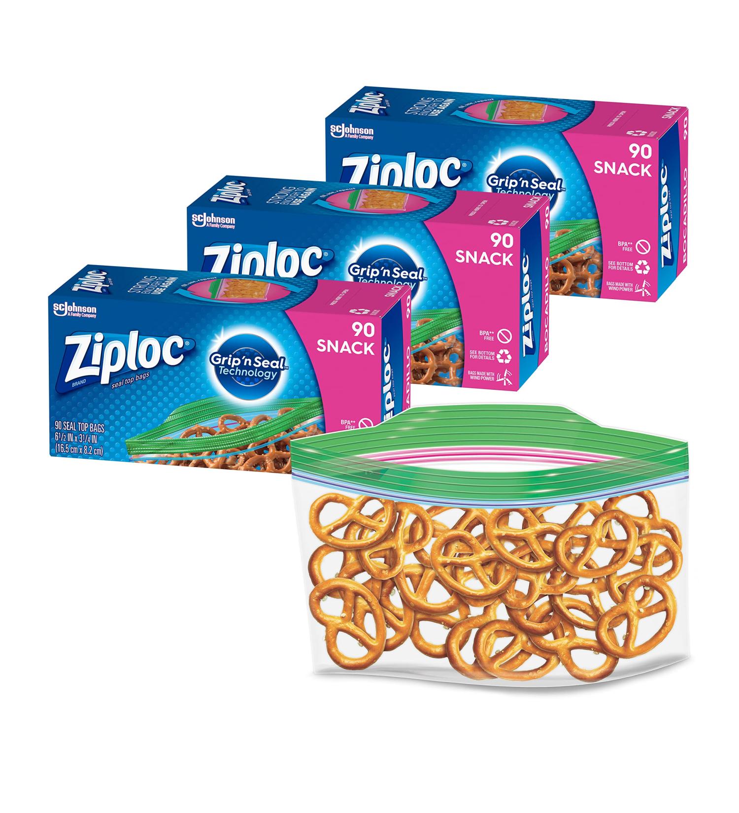 Ziploc Snack Bags with Grip 'n Seal Technology, 90 Count, Pack of 3 - On-the-Go Freshness, Easy Grip Open and Close - Buy Online on GoSupps.com
