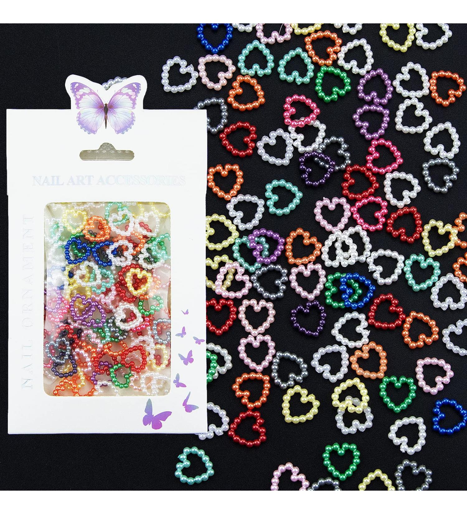 100Pcs Colorful Heart Nail Charms | Acrylic Pearls Beads for Manicure & DIY Crafts - Buy Online on GoSupps.com
