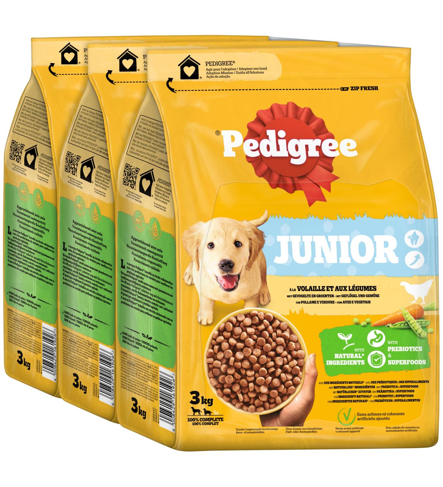 Buy Pedigree Junior Dry Dog Food for Puppies - Poultry & Vegetables 3x3kg | International Shipping Available - Buy Online on GoSupps.com