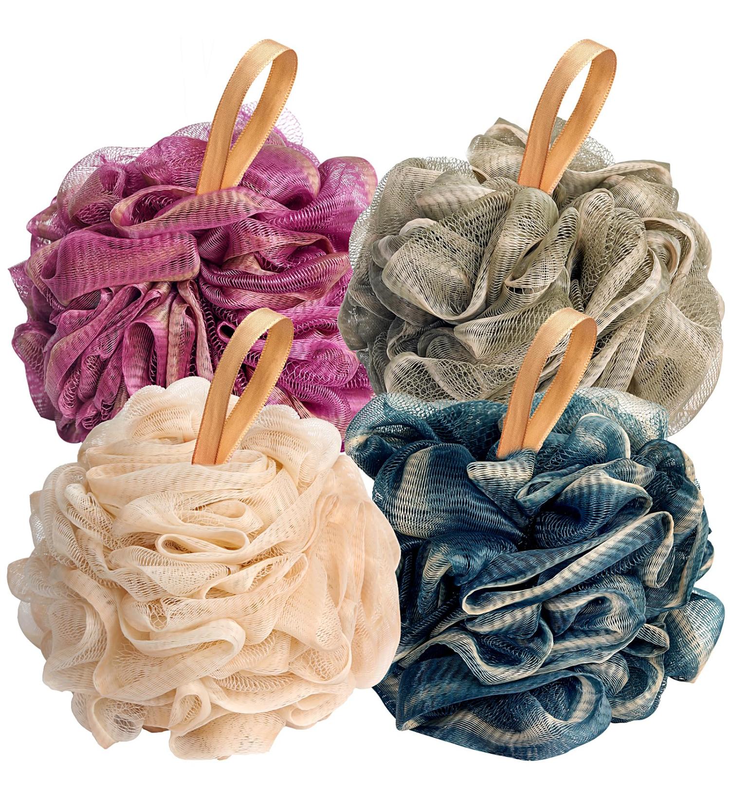 Fishent Loofah Bath Sponge 4 Pack - Soft Exfoliating Body Scrubber for Men & Women | Blue White Green Purple - Ideal for a Refreshing Shower Experience - Buy Online on GoSupps.com