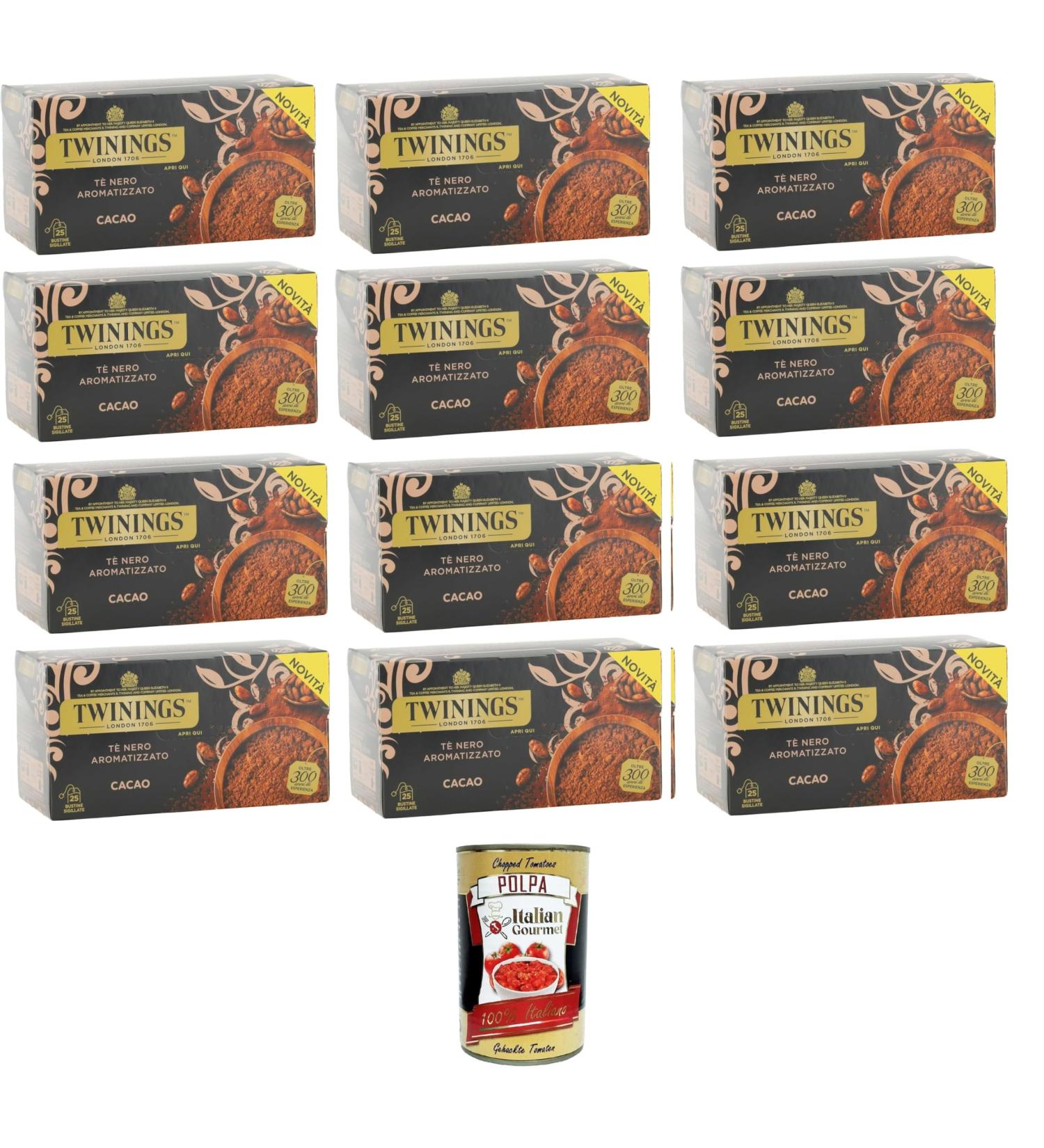  Italian Gourmet E.R. Twinings T Nero Aromatizzato al Cacao Black Tea with Cocoa Taste Pack of 25 Filters 12 x 50 g + Italian Gourmet Polpa 400 g - Buy Online on GoSupps.com