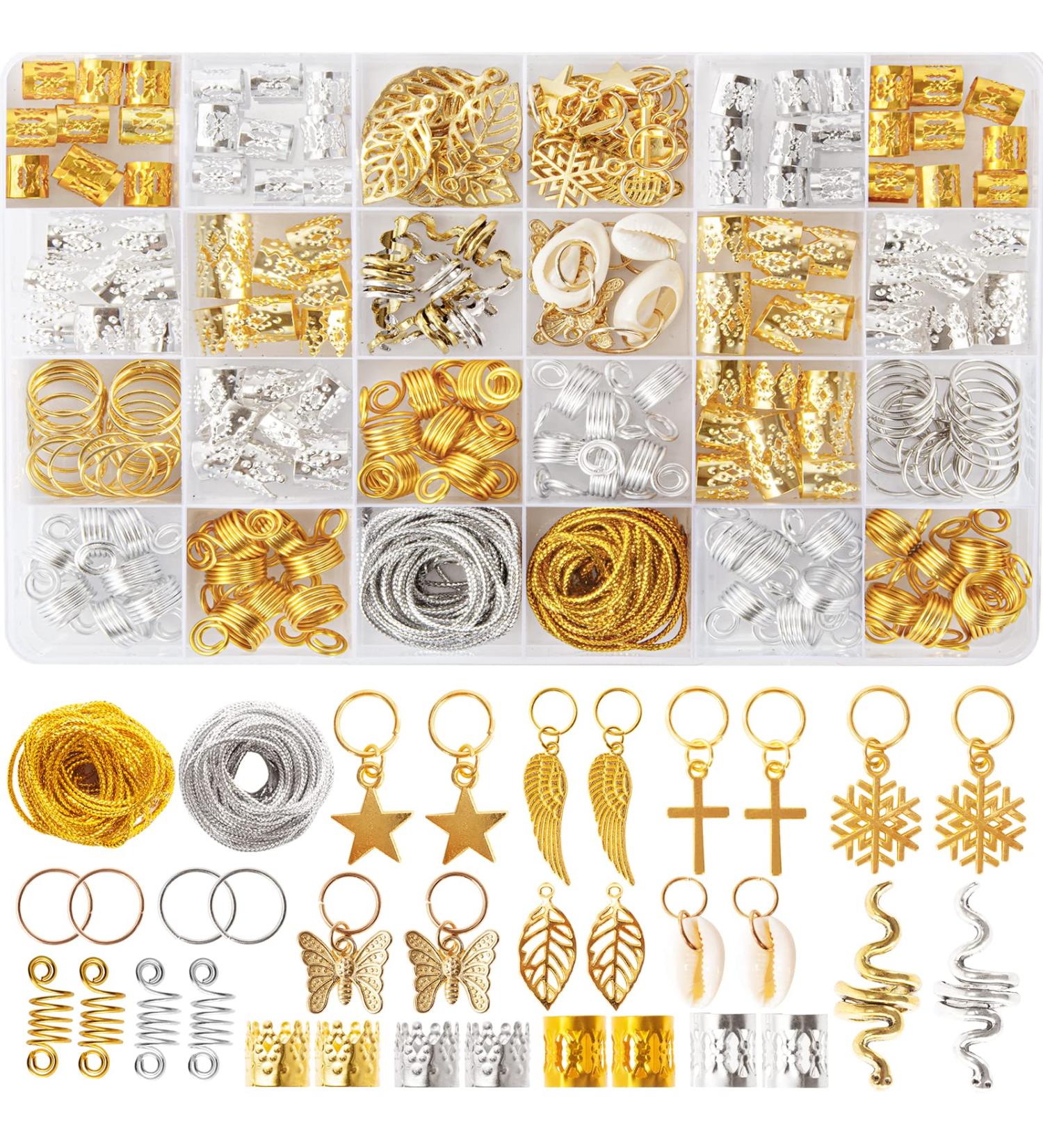 230PCS Hair Jewelry Beads for Women - Gold & Silver Hair Rings, Clips, Charms - Braid Loc Accessories - Buy Online on GoSupps.com