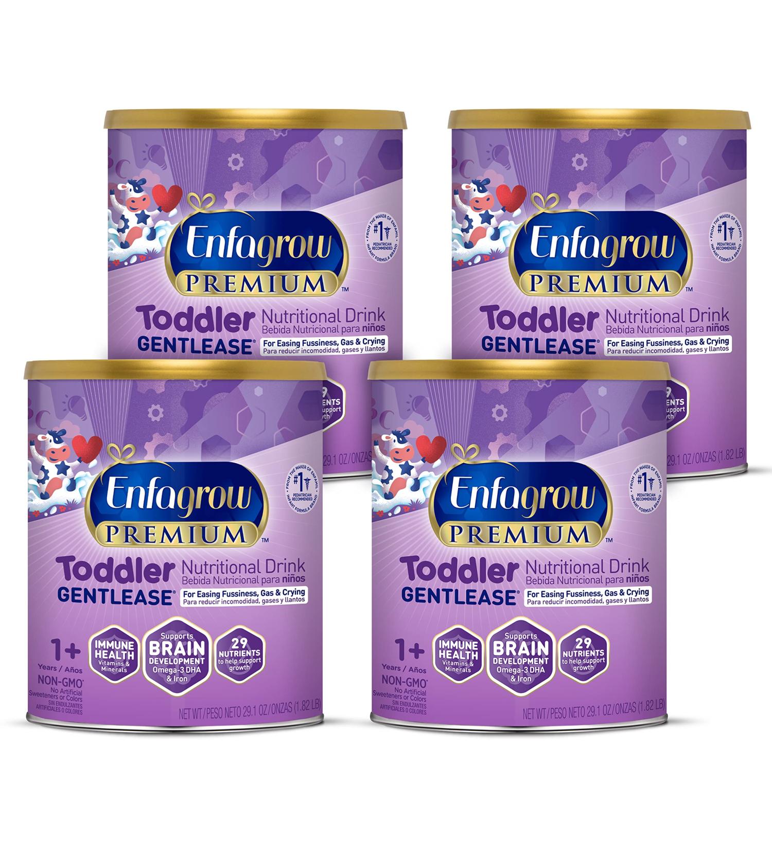 Enfagrow Premium Gentlease Toddler Nutritional Drink - Omega-3 DHA, Prebiotics, Vitamins - Non-GMO - 4 Pack (116.4 Oz) - Buy Online on GoSupps.com