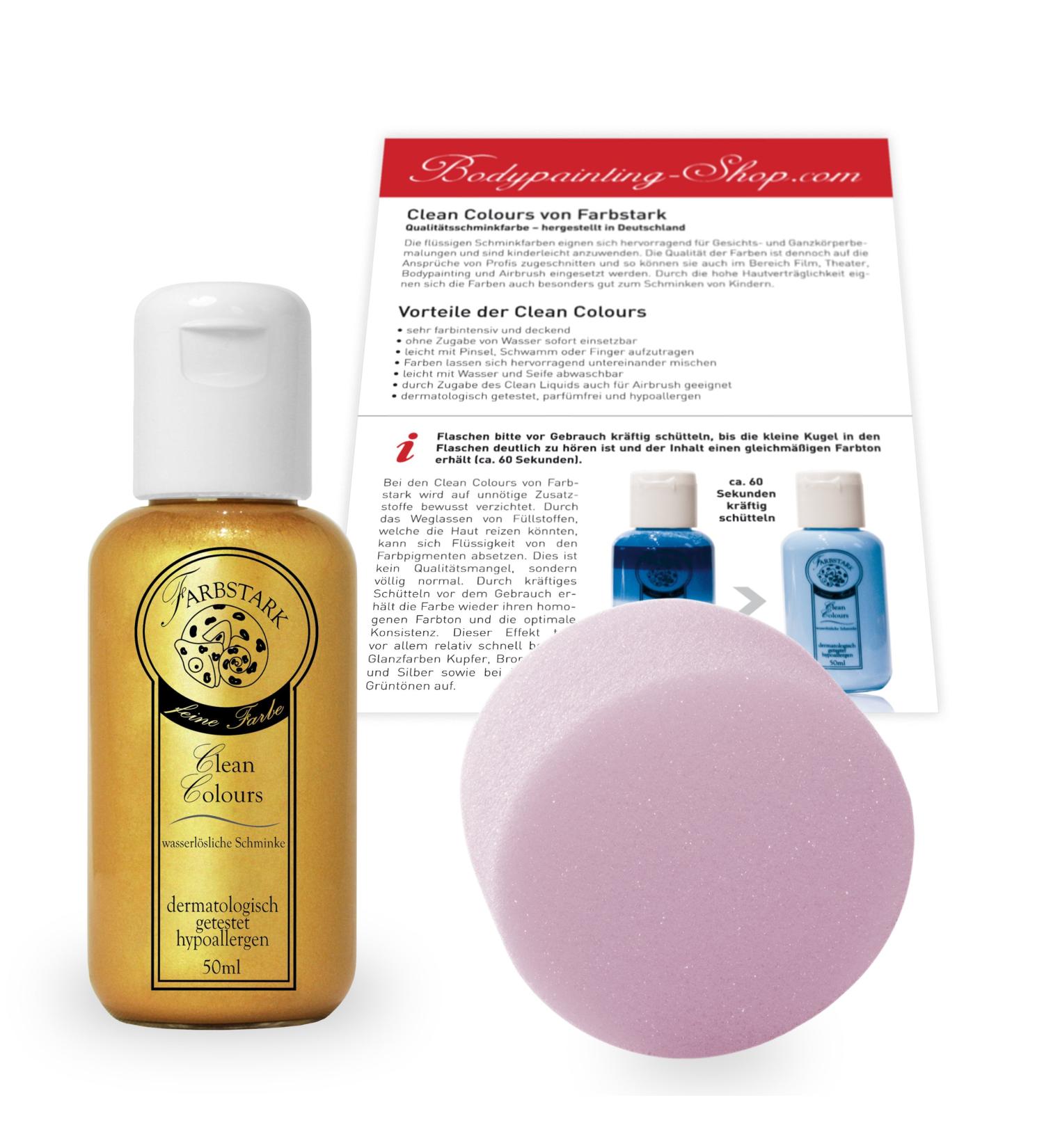 Color -strong bodypainting colors - skin -friendly body color in professional quality (also suitable for airbrush) set: 50 ml color + make -up sponge (gold)