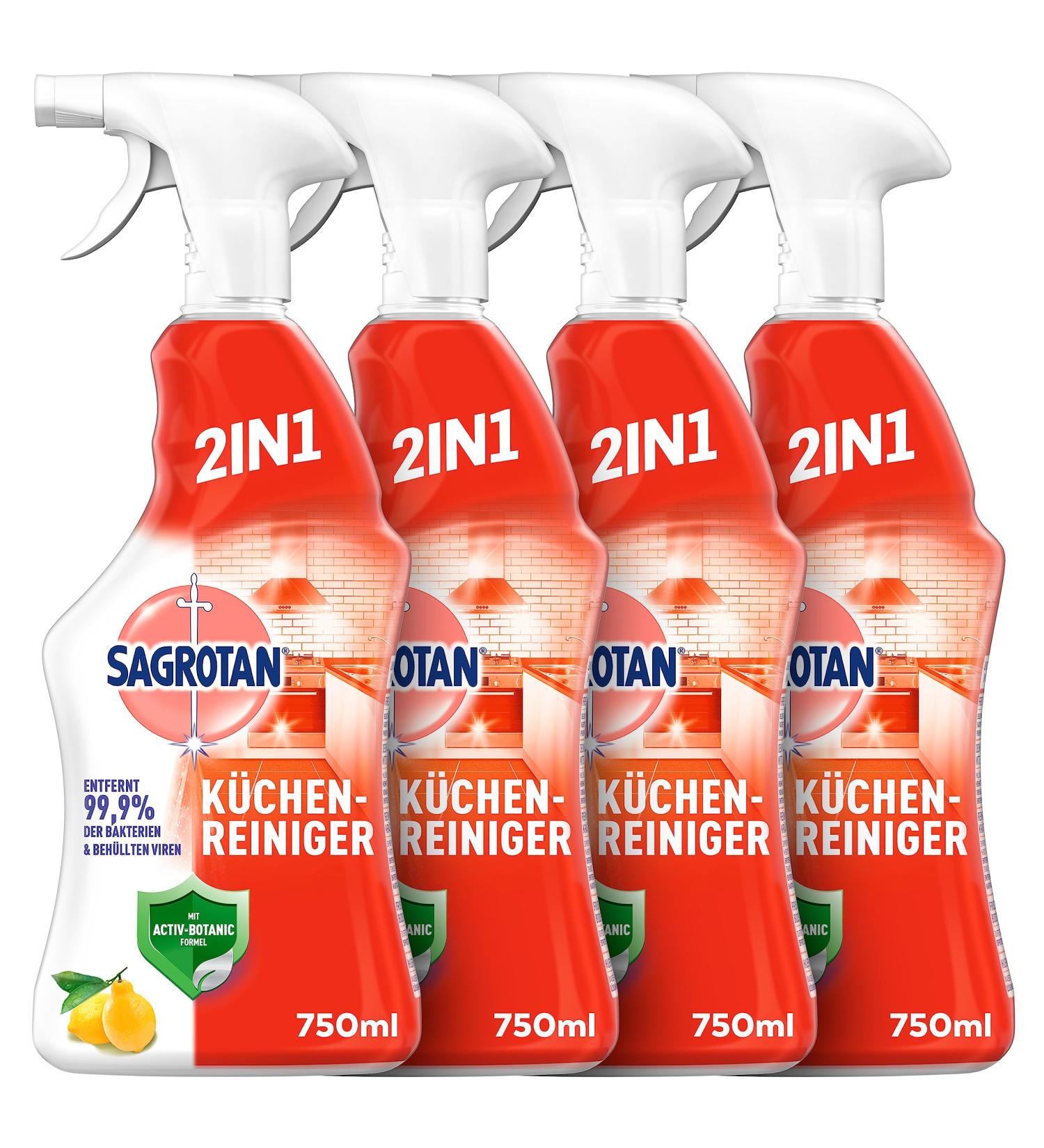 Sagrotan Kitchen All-Purpose Cleaner Lively Lemon - 2in1 Disinfection Spray (4 x 750ml) | Reliable Kitchen Surface Cleaning - Buy Online on GoSupps.com