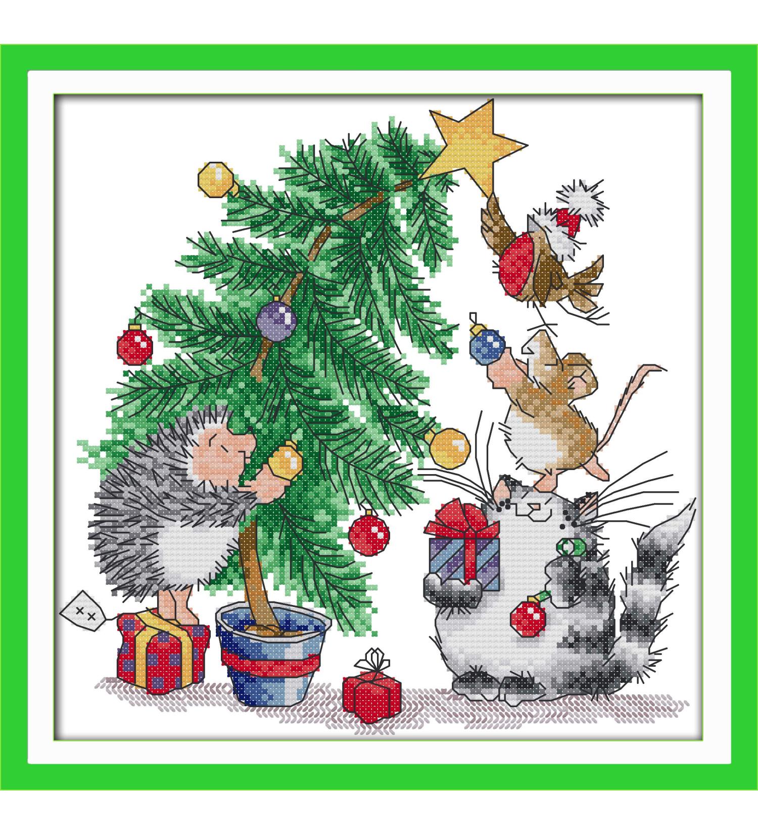 Printed Cross Stitch Kits 11CT 14X14 inch 100% Cotton Holiday Gift DIY Embroidery Starter Kits Easy Patterns Embroidery for Girls Crafts DMC Stamped Cross-Stitch Supplies Needlework Christmas Tree Stamped 10.2 10.2 inch - Buy Online on GoSupps.com