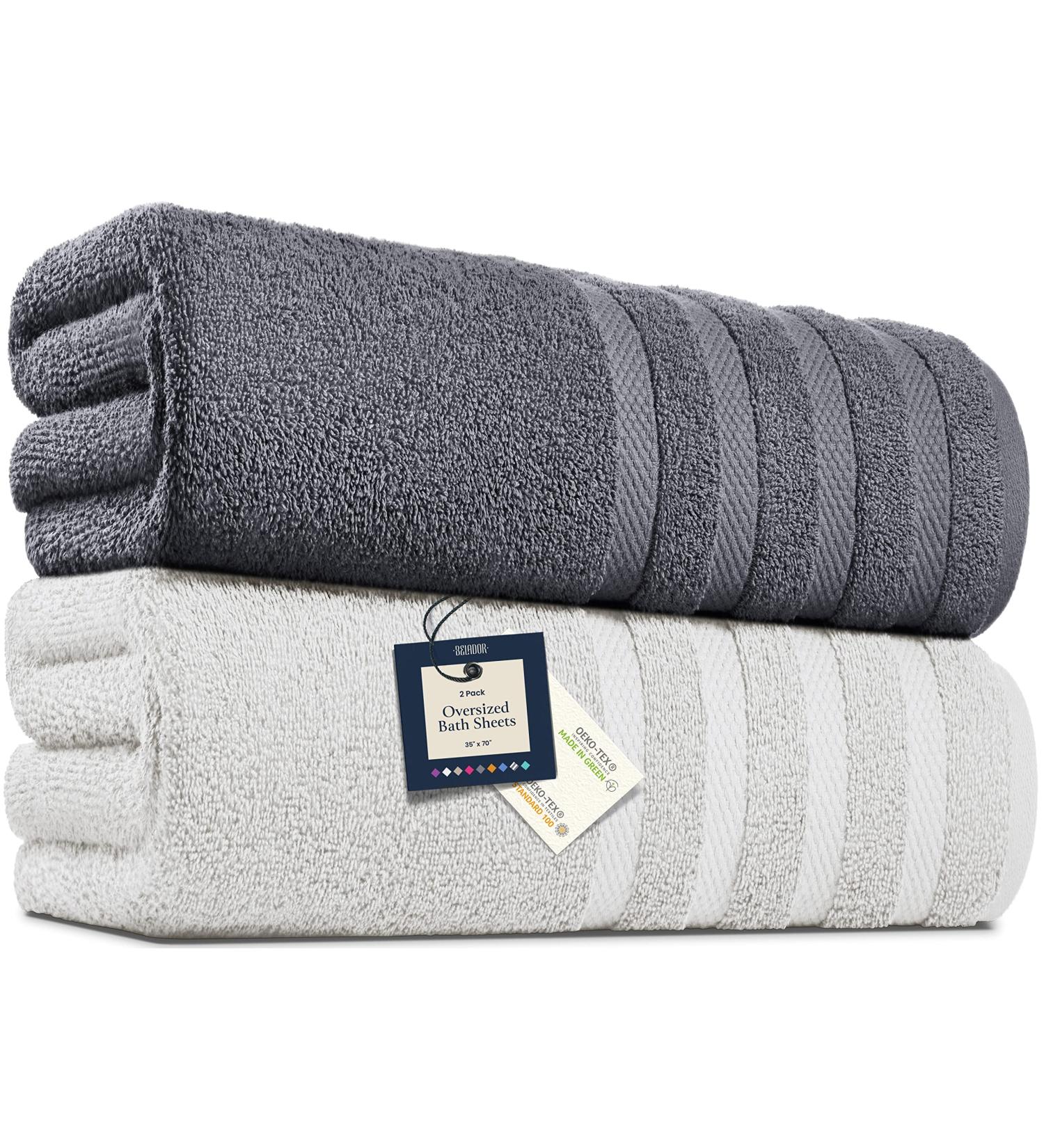 Jumbo Bath Sheets Towels 35x70 - 2-Pack, 100% Cotton, Extra Large Absorbent Towel Set - Gray & White - Buy Online on GoSupps.com