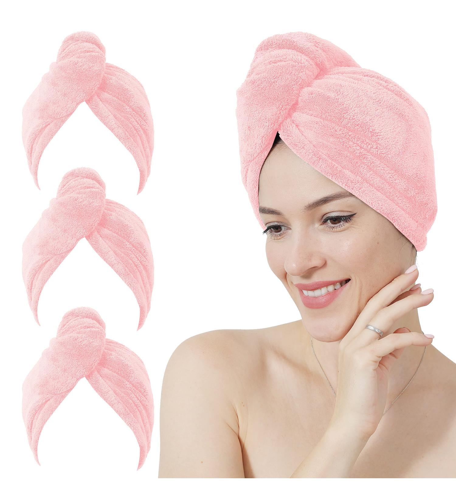 MOONQUEEN Coral Velvet Hair Towel Wrap for Women - Super Absorbent 380GSM Turban for Drying Curly Long Thick Hair - 3 Pack (Pink, 10x26 Inch) - Buy Online on GoSupps.com