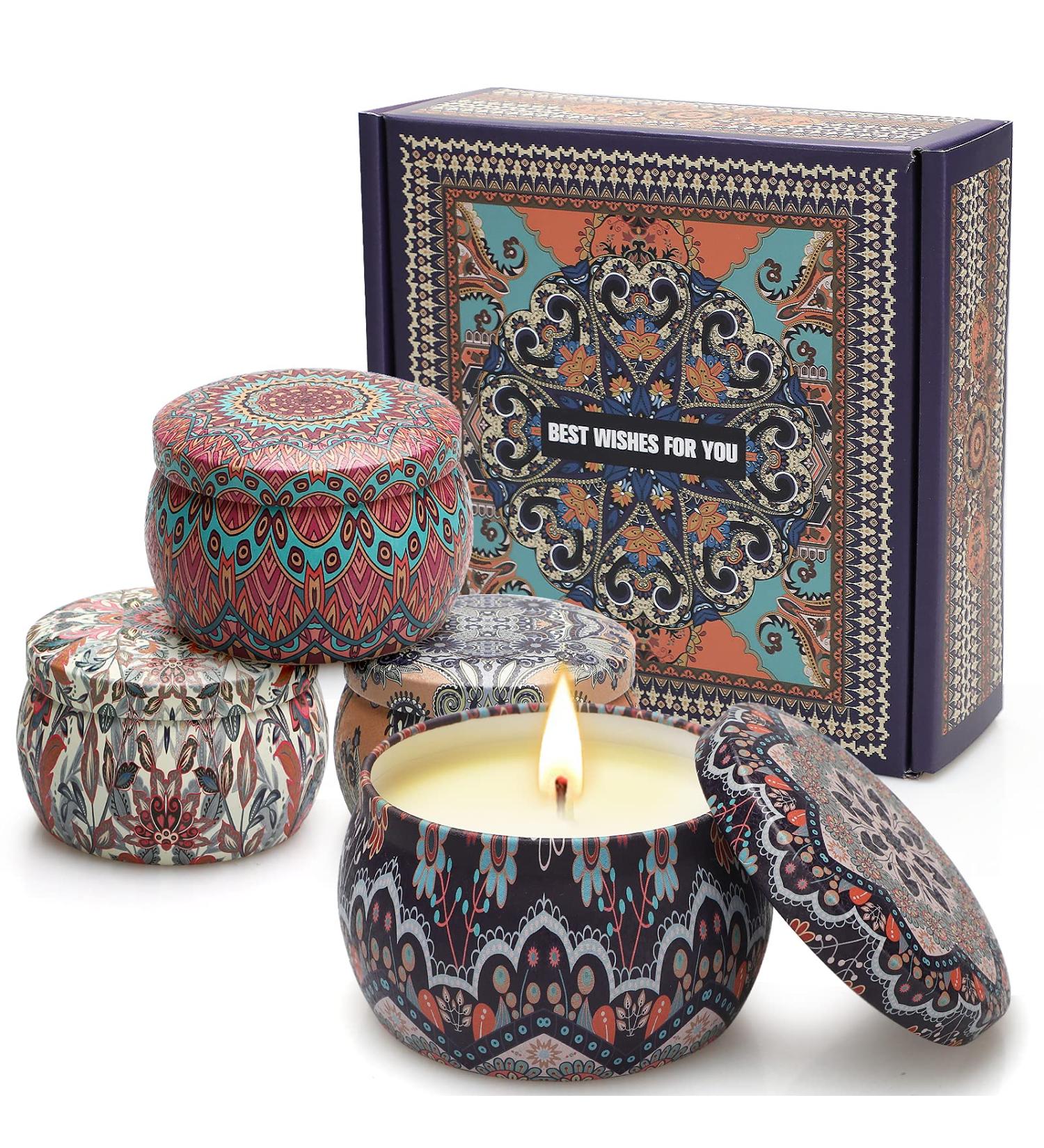 Scented Candles Gift Set - 8% Essential Oil, 4 Pack 4.4 oz Aromatherapy Candles for Stress Relief - Perfect Gifts for Girlfriend, Teacher, Mom - Anniversary, Birthday - Secret Mint, Lavender, Mexican Orange Blossom, Fig - Buy Online on GoSupps.com