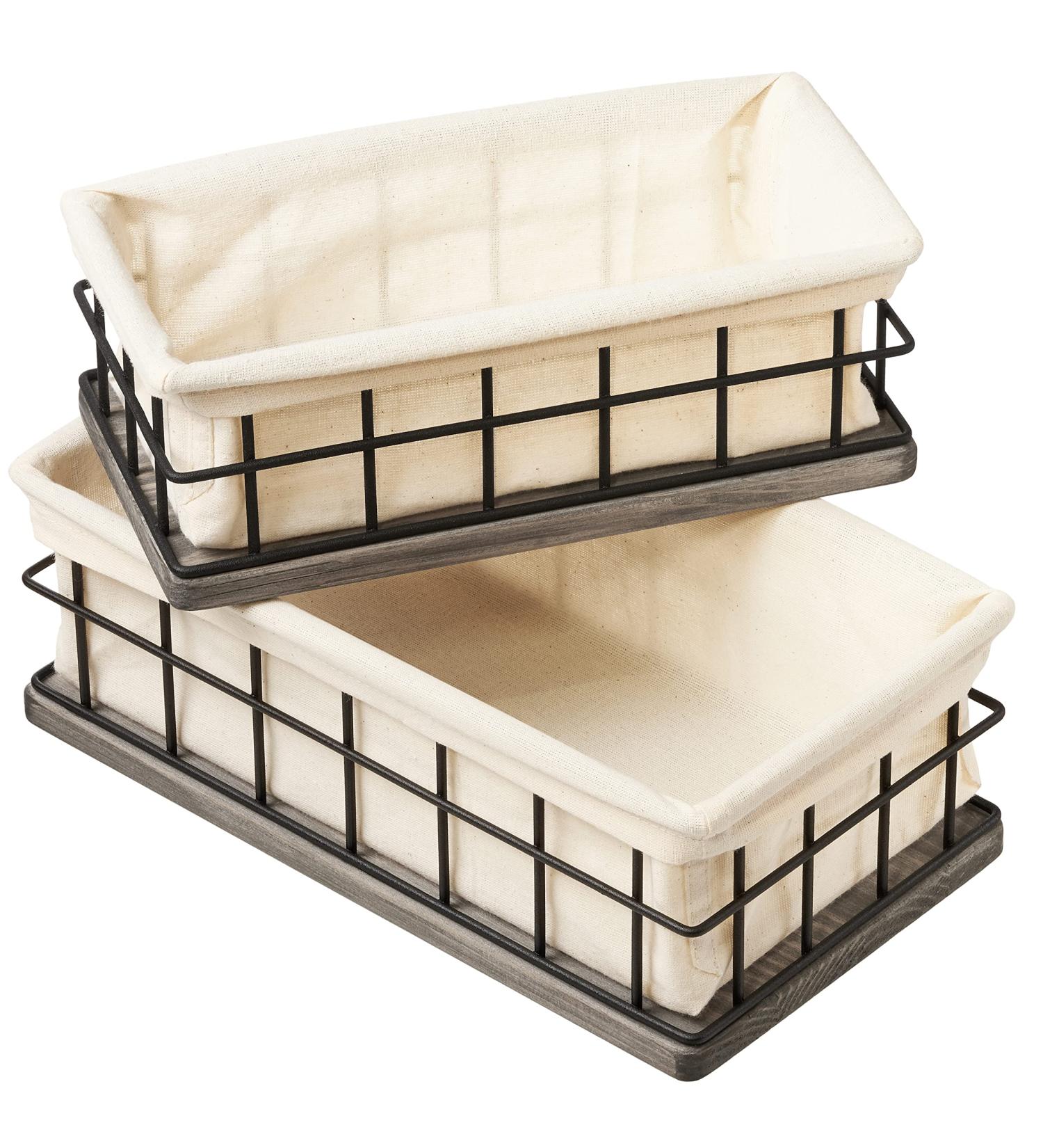 Rustic Wood Basket Set of 2 with Liners for Bathroom Decor - Farmhouse Toilet Paper Holder and Storage - Gray (2 Sizes) - Buy Online on GoSupps.com