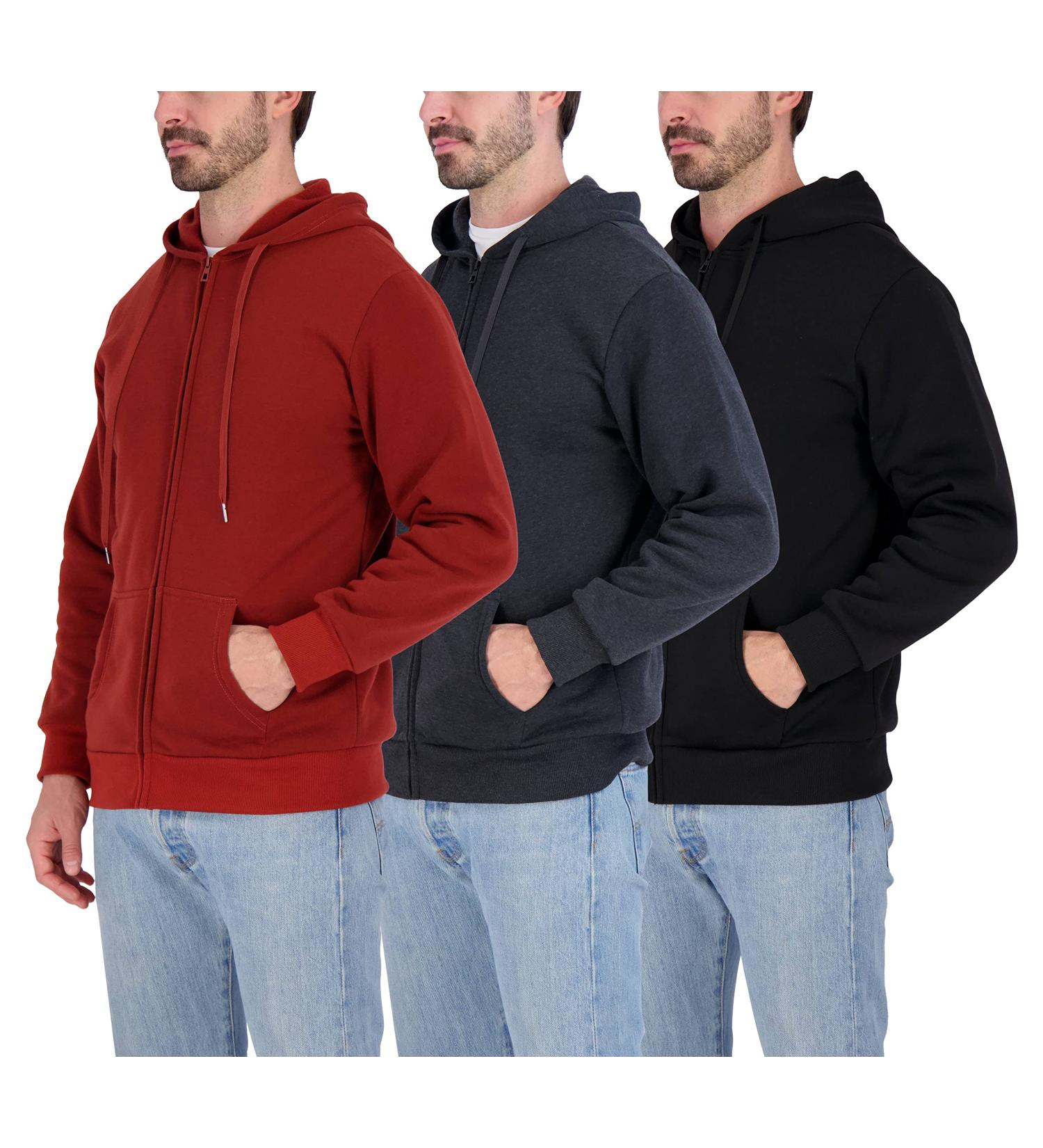 3 Pack Men's Fleece Long Sleeve Full Zip Hoodie Set - Athletic Sweatshirt Jacket (Big & Tall Sizes) - XL - Buy Online on GoSupps.com