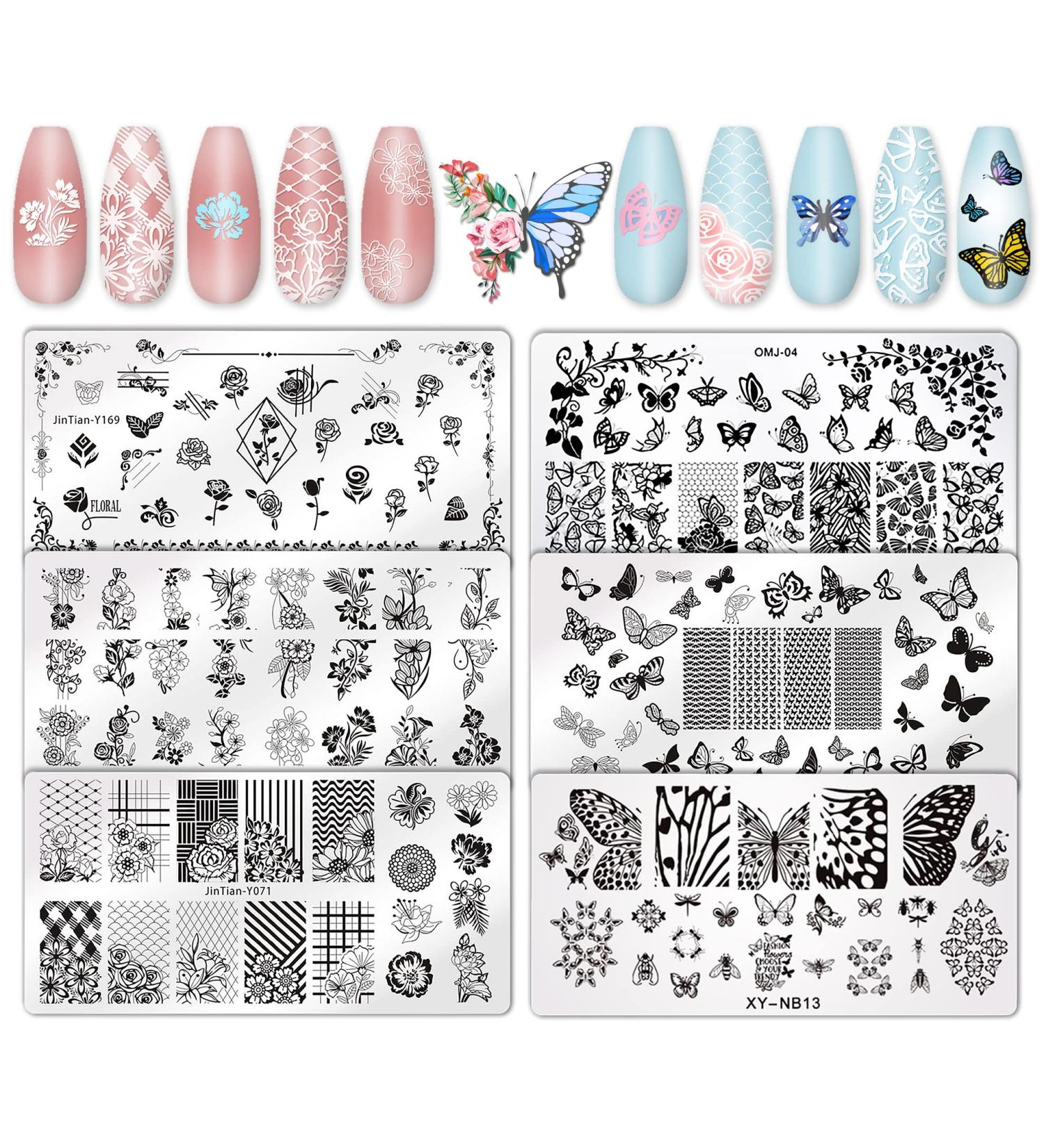 Whaline 6Pcs Flower Butterfly Nail Art Stamping Plates - Floral & Butterfly Image Templates for Women's DIY Manicure - Spring/Summer Salon Design Kit - Buy Online on GoSupps.com