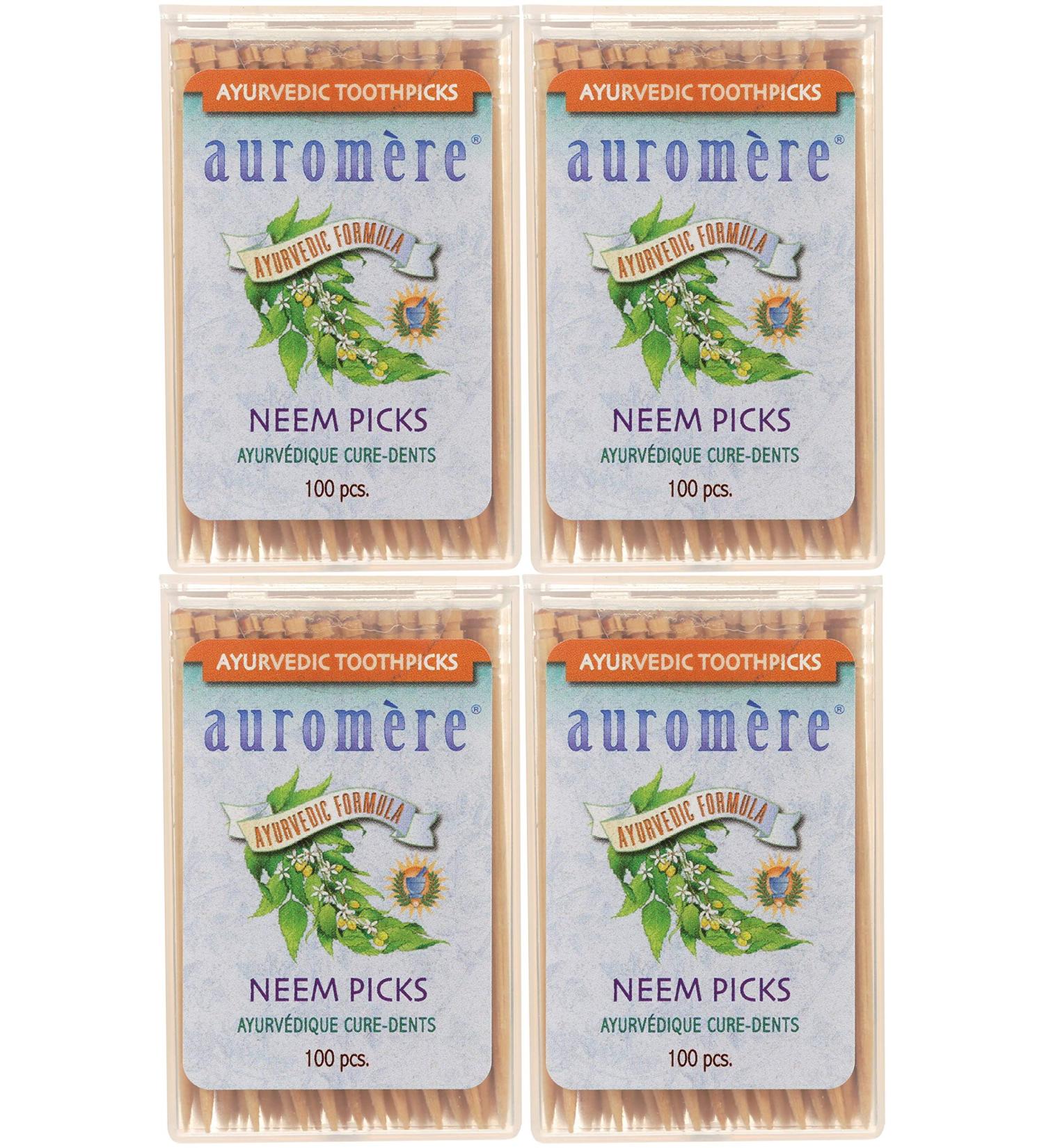 Auromere Neem Toothpicks - Vegan, Natural, Non GMO, Birchwood (100 Count x 4 Pack) - Buy Online on GoSupps.com