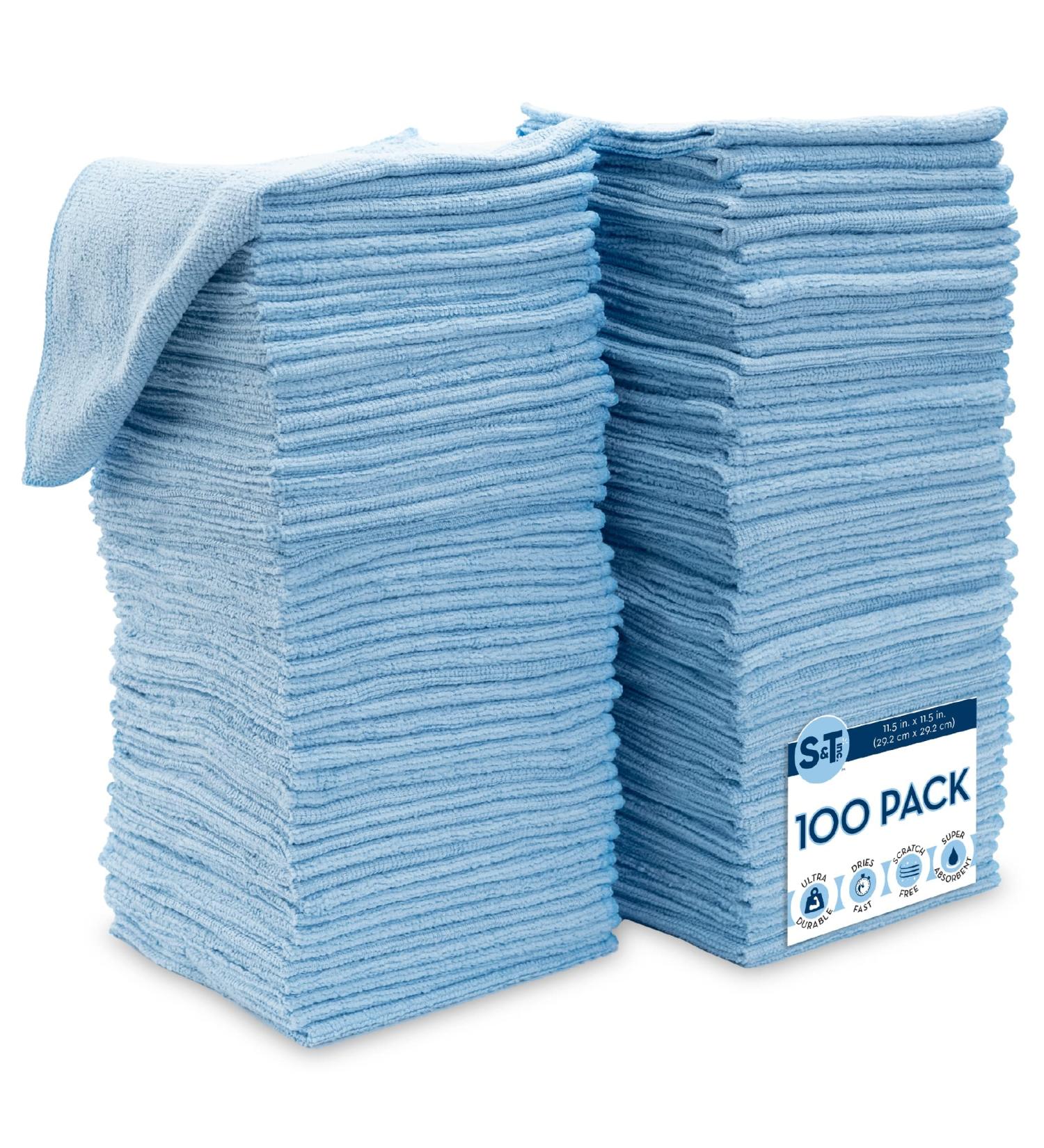S&T INC. Microfiber Cleaning Cloth 100 Pack - Reusable, Lint Free Towels for Home and Car - Light Blue, 11.5x11.5 - Buy Online on GoSupps.com