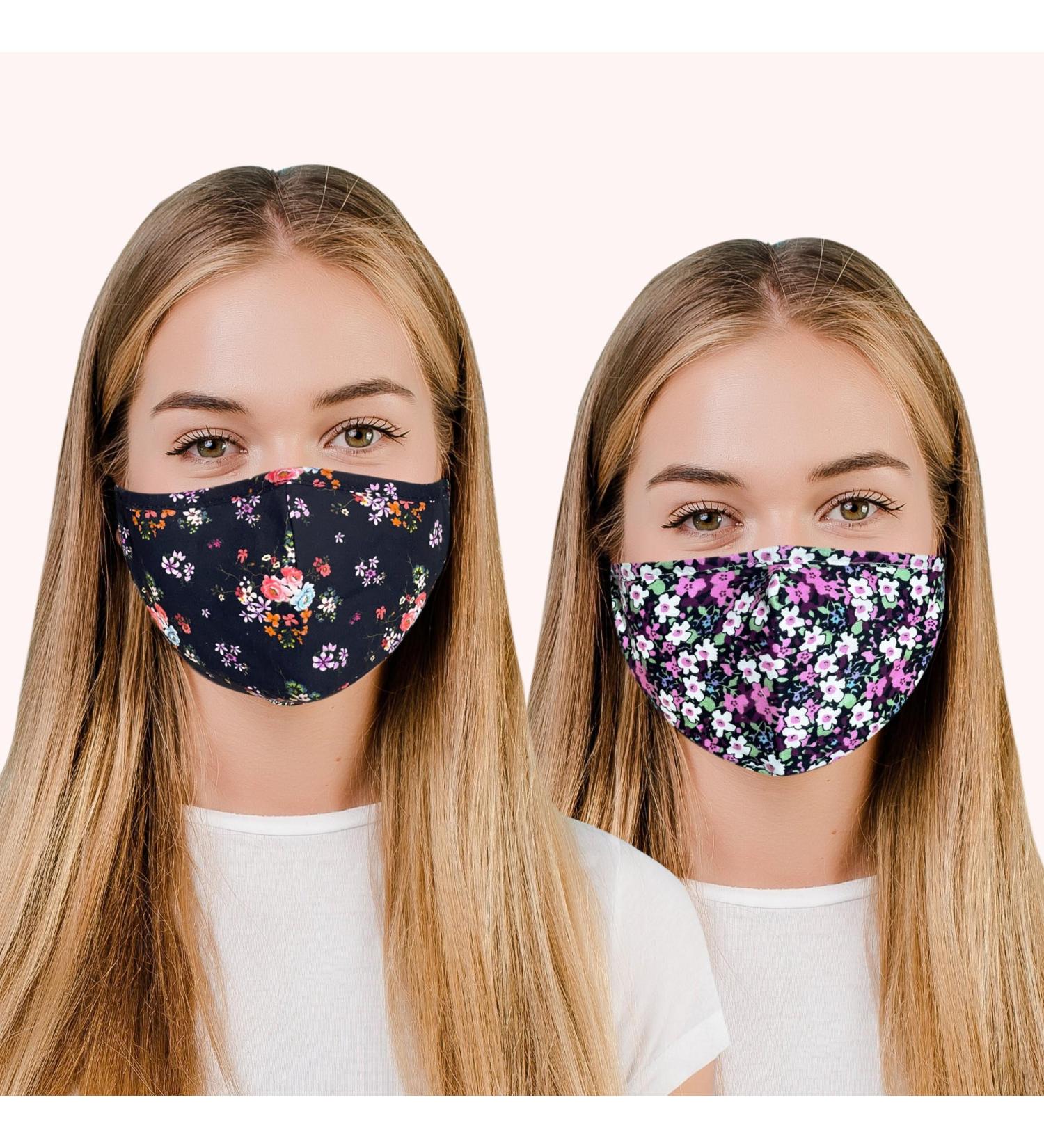 Face Mask Washable UK for Women with Nose Wire 3 Layers Pure Cotton Face Masks for Glasses Wearers | Reusable | Breathable | Filter Pocket | Adjustable air loops (2 x Masks) (Floral - W) - Buy Online on GoSupps.com