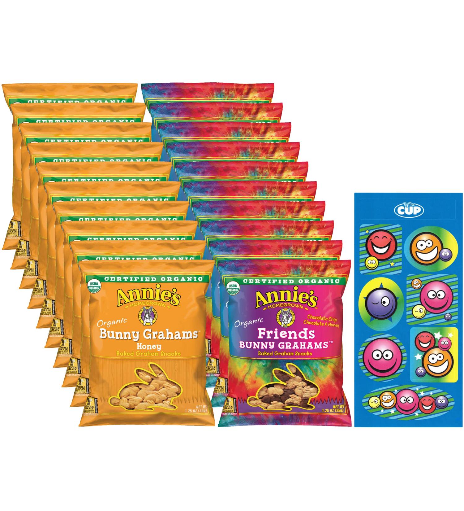 Annie's Organic Baked Graham Snacks Variety Pack of 20 with By The Cup Stickers - Bunny & Honey Grahams Set - Buy Online on GoSupps.com