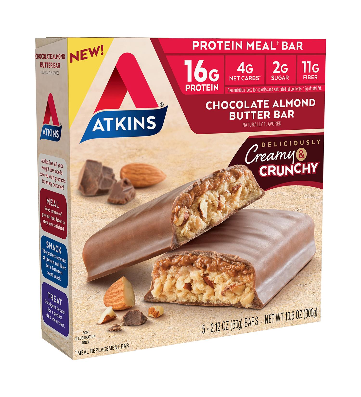 Atkins Chocolate Almond Butter Protein Bars - Keto-Friendly, 5 Count | Low-Carb Snack - Buy Online on GoSupps.com