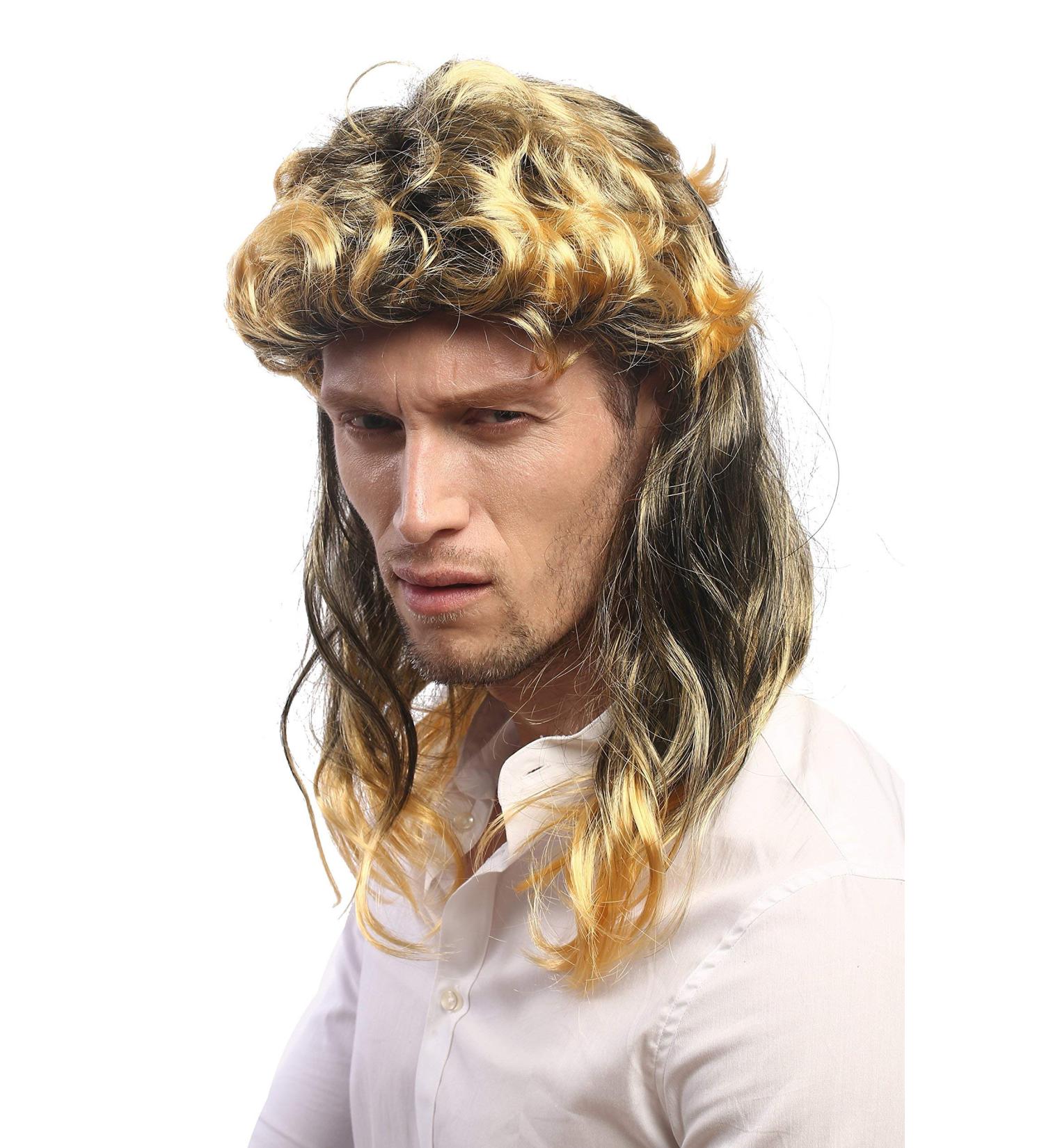 Shop Wig Me Up AD-017 P103T35 - 80s Mullet Wig for Men & Women | Carnival Costume Black & Blond Curled Styles - Buy Online on GoSupps.com