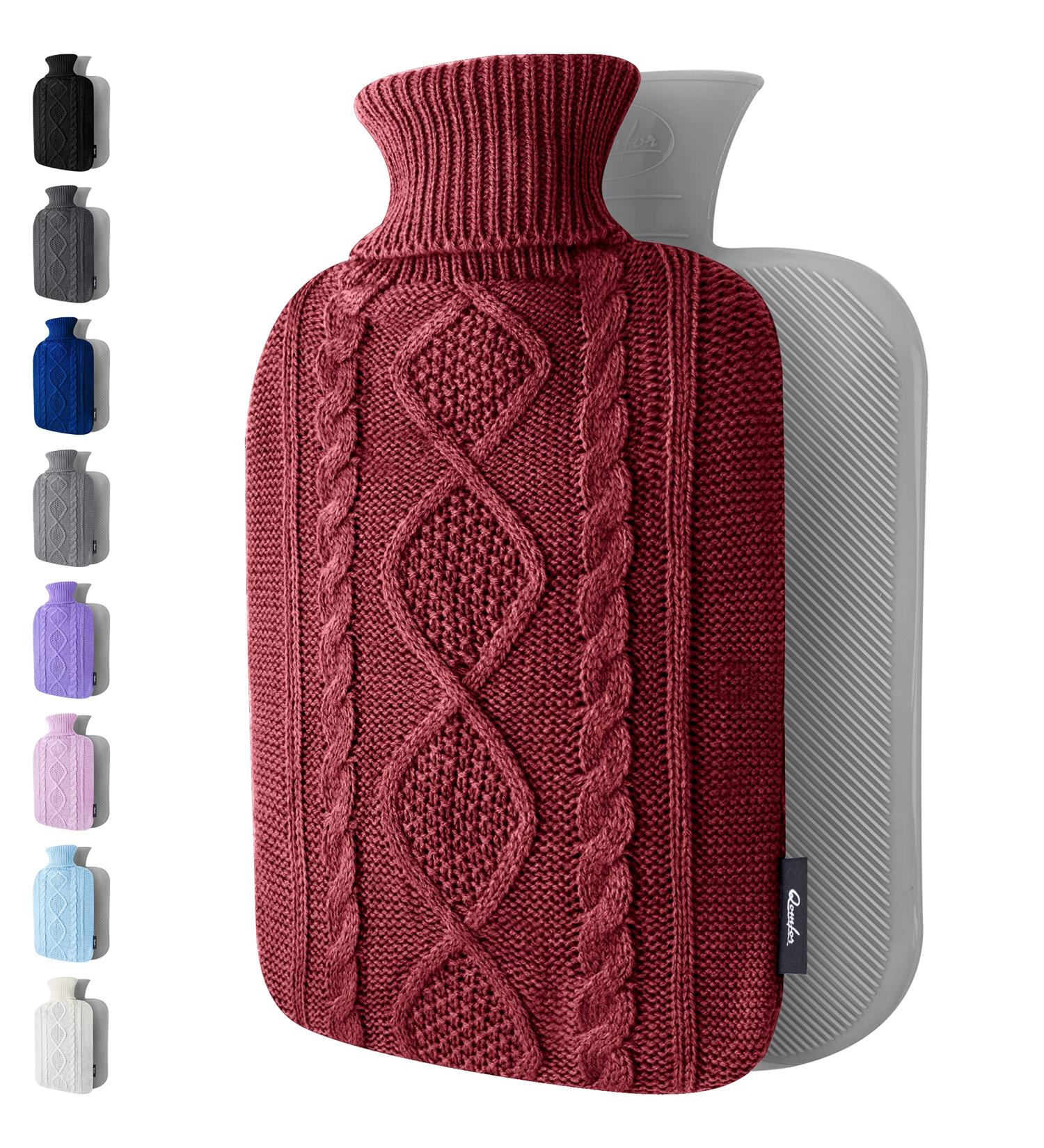 Premium 1.8L Heat Bottle with Soft Knitting Cover - Burgundy | Cozy Nights & Pain Relief for Adults & Kids - Buy Online on GoSupps.com