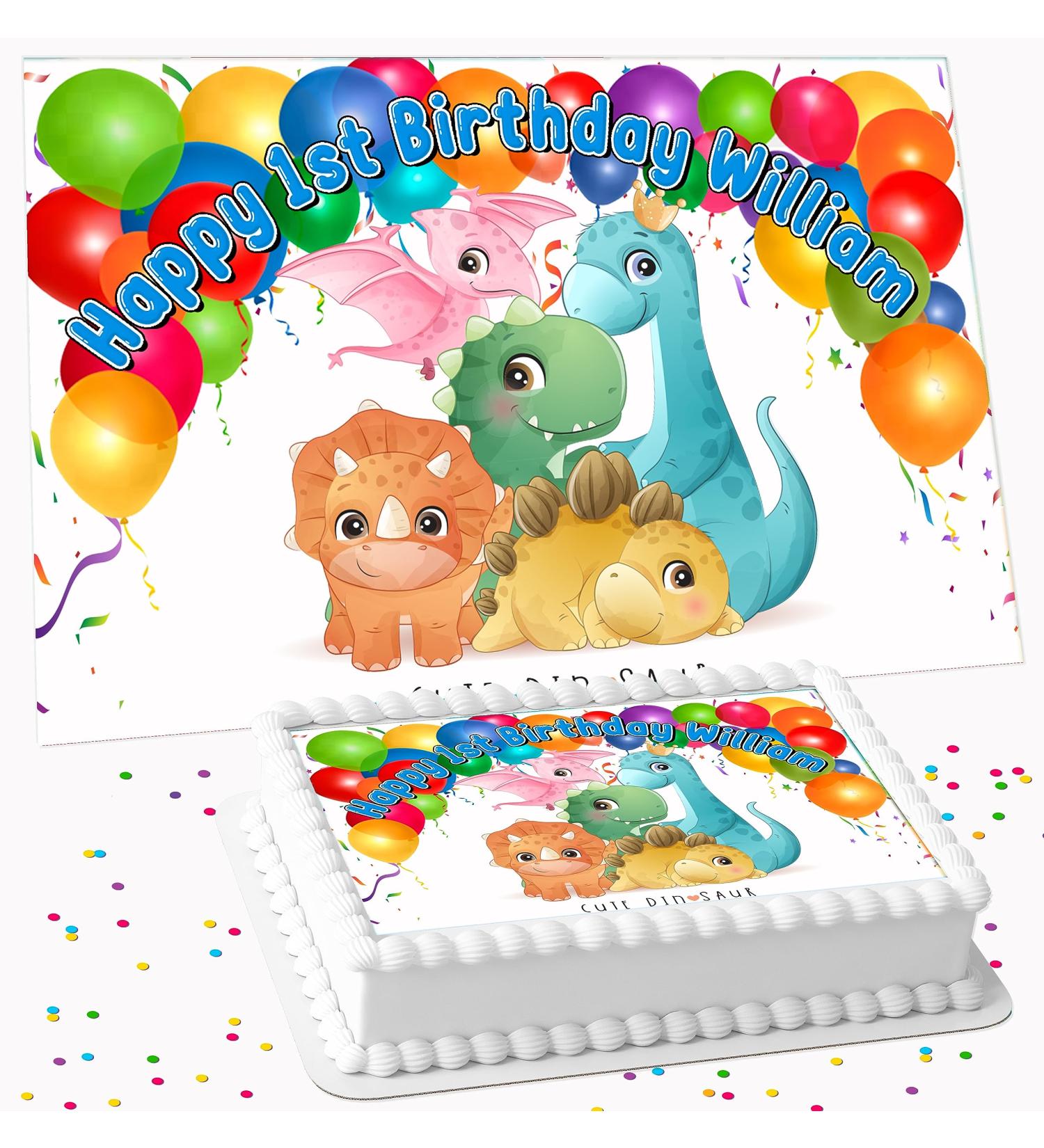 CUTE DINOSAUR BIRTHDAY PARTY PERSONALISED ICING EDIBLE COSTCO CAKE TOPPER R1-344 - Buy Online on GoSupps.com