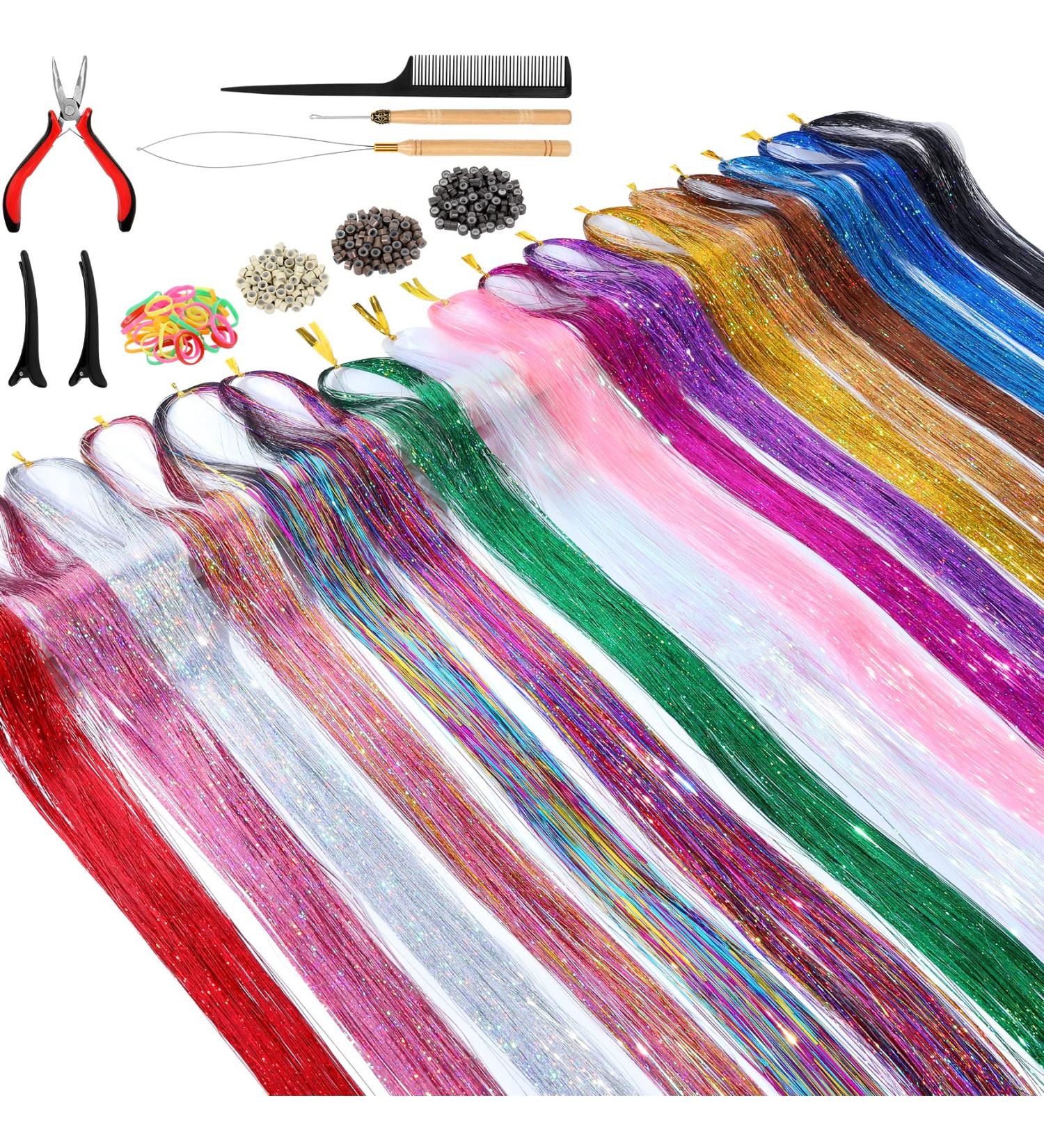 48 Hair Tinsel Kit - 17 Colors, 4250 Strands - Hair Extensions with Tools for Girls and Women - Buy Online on GoSupps.com