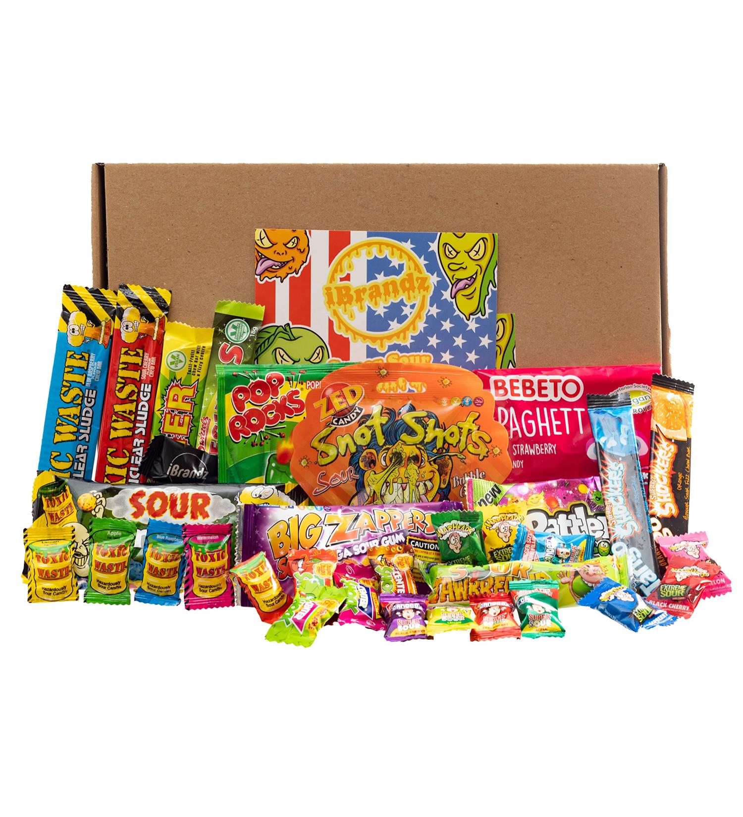 Super Sour Sweet Gift Box Hamper 34 Treats Ultimate American and World Candy. Gift for Children or Adults as Birthday Christmas Easter Gift. Extreme Sour contains Warheads Toxic Waste etc - Buy Online on GoSupps.com