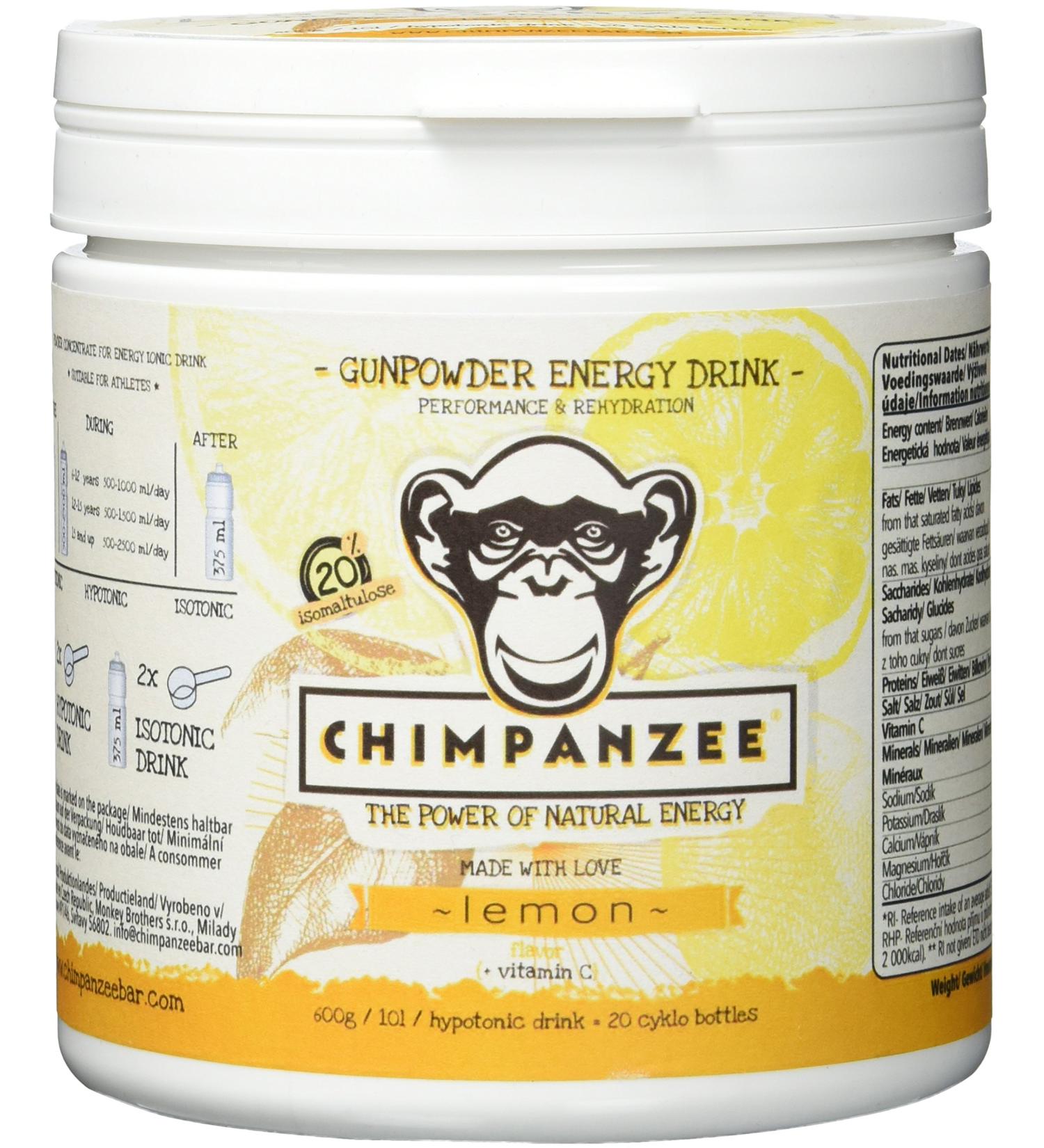  CHIMPANZEE Chimpanzee Gunpowder Energy Drink 600g Lemon (VE 1/price per can) Nutrition yellow standard size - Buy Online on GoSupps.com