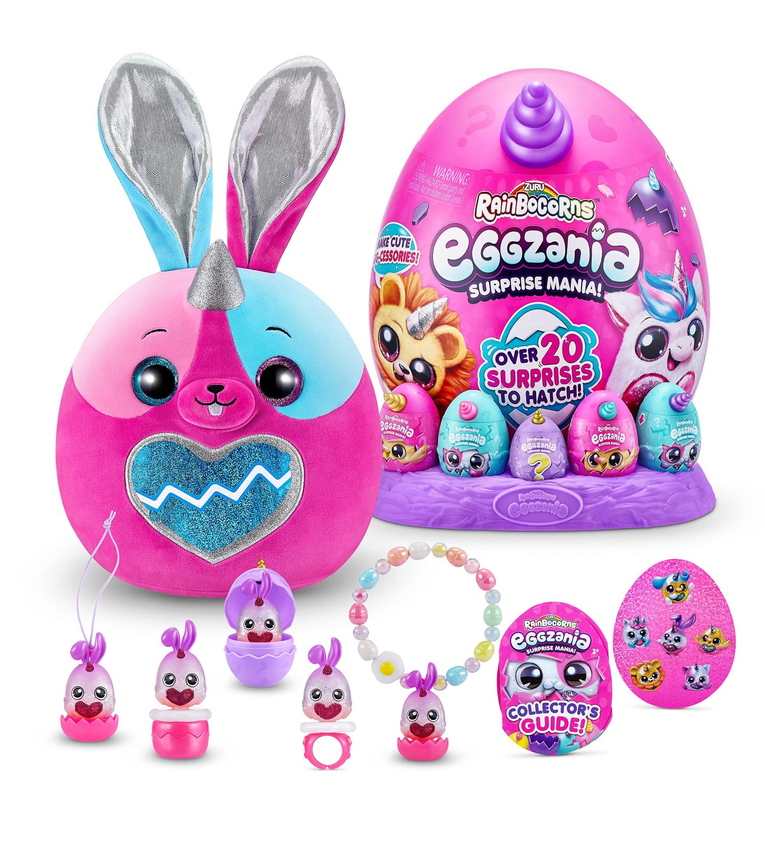 Rainbocorns Eggzania Surprise Mania Whipper the Bunny - 28 cm Collectible Plush with Over 20 Surprises - Rings, Bracelets, Stickers & Wearable Accessories Included - Buy Online on GoSupps.com