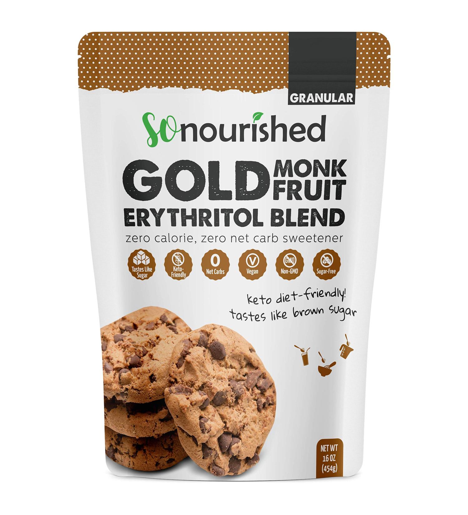 Monk Fruit Erythritol Sweetener 1lb - Brown Sugar Alternative for Low Carb Dieters & Diabetics - Non-GMO, No Calorie Substitute - Buy Online on GoSupps.com