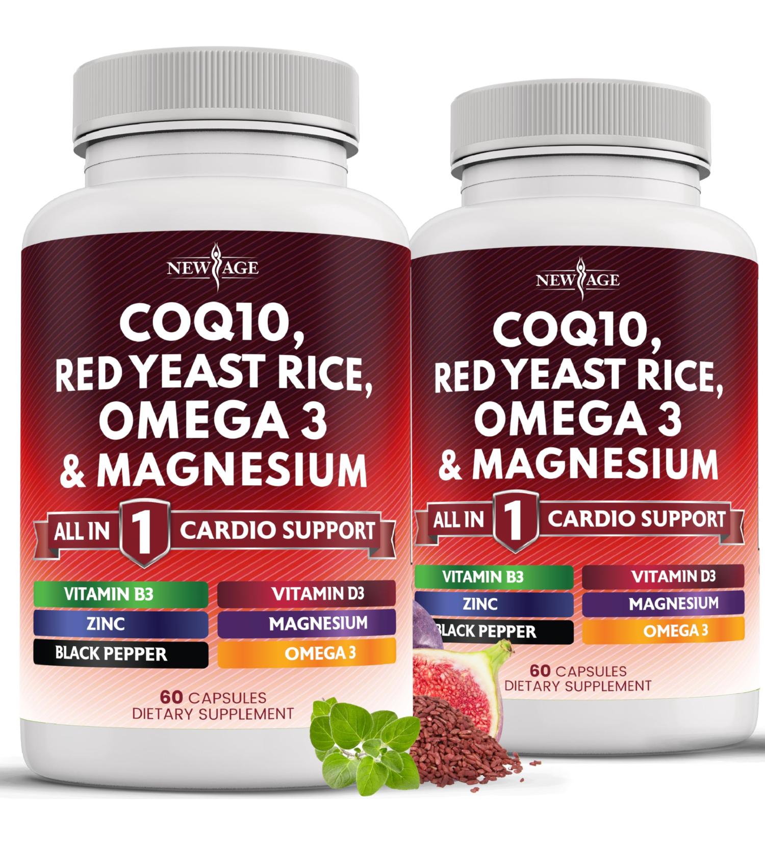 NEW AGE COQ10 200mg Red Yeast Rice 3000mg Omega 3-6-9 3000mg Magnesium Complex 500mg Zinc Vitamin K2 D3 - Vitamins for Women and Men with Vitamin B3 Coenzyme Q10-120 Count 120 Capsules (Pack of 2) - Buy Online on GoSupps.com