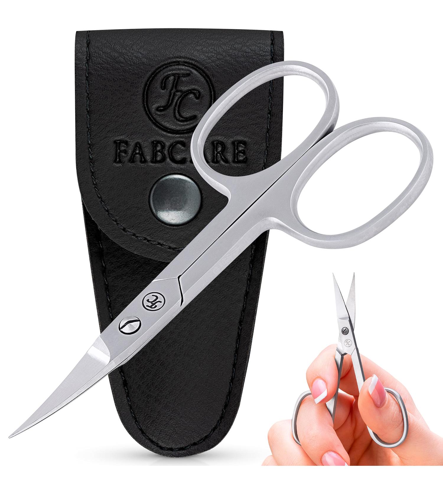 FABCARE Curved Nail Scissors with Pouch & E-Book - Sharp Cuticle Scissors for Fingernails & Toenails - Stainless Steel Manicure Scissors with Micro-Serrations - Buy Online on GoSupps.com