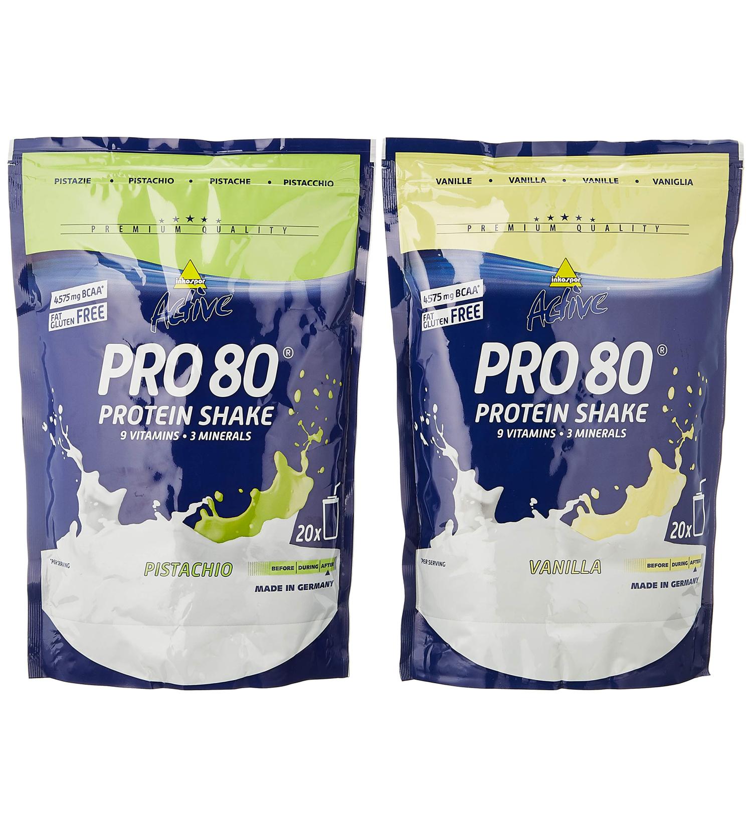 Inkospor Active Proteinshake Pro 80 Bags 2-Pack (Vanilla/Pistachio) & 1-Pack (1 kg) - High-Quality Protein Supplement for International Shipping - Buy Online on GoSupps.com