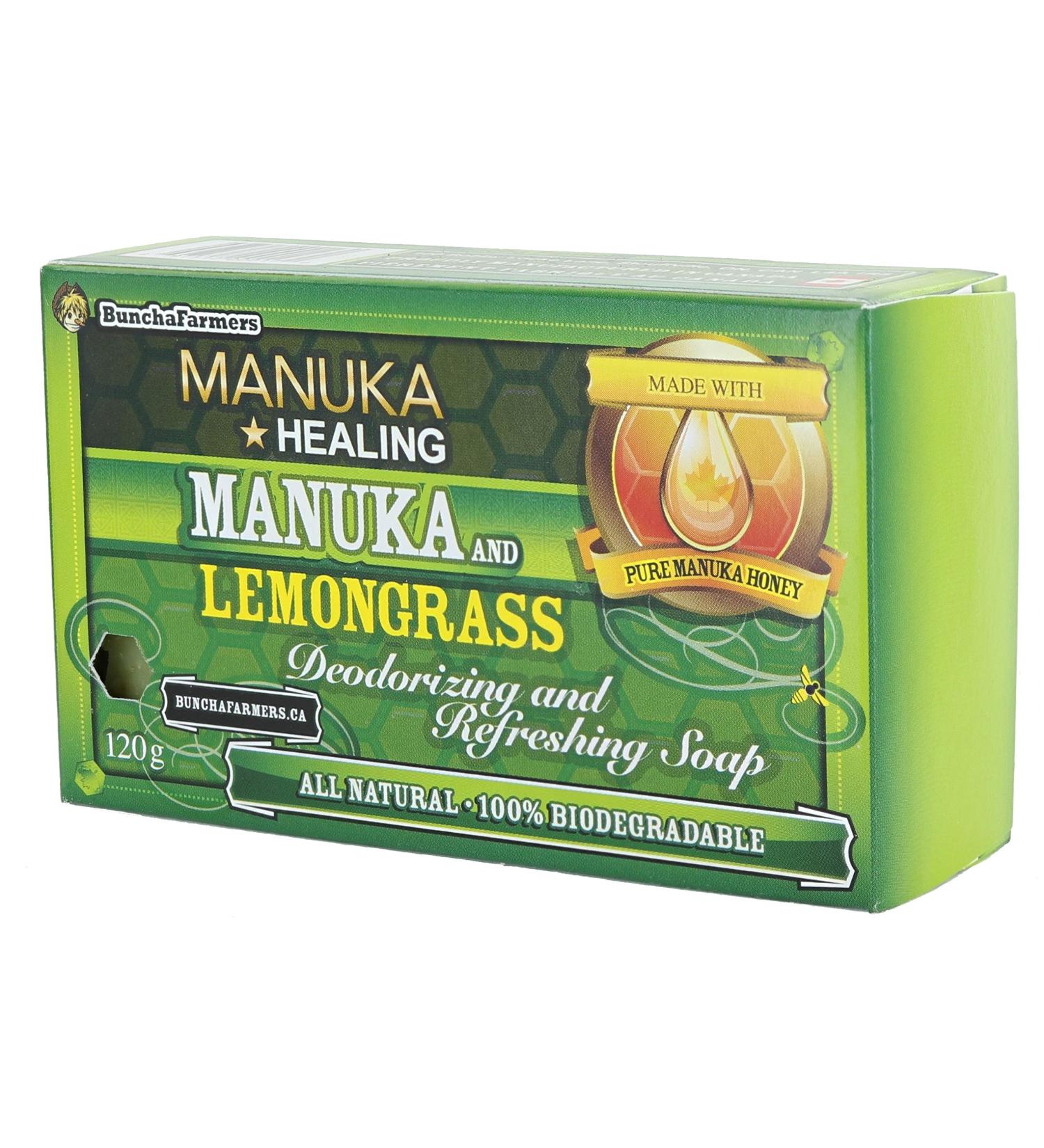 BunchaFarmers All Natural Biodegradable Manuka Honey & Lemongrass Soap Bar - Made in Canada - Buy Online on GoSupps.com