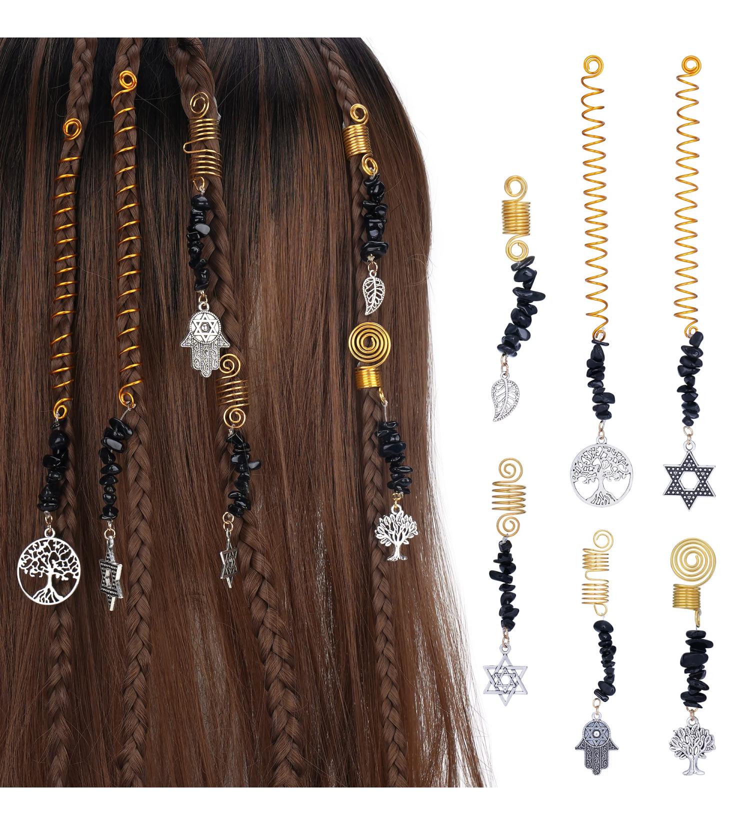 FRESHME Hair Clips for Braids Set - 6pcs Black Crystal Hair Jewelry Beads for Women and Girls - Medieval Viking Costume Decorations - Buy Online on GoSupps.com
