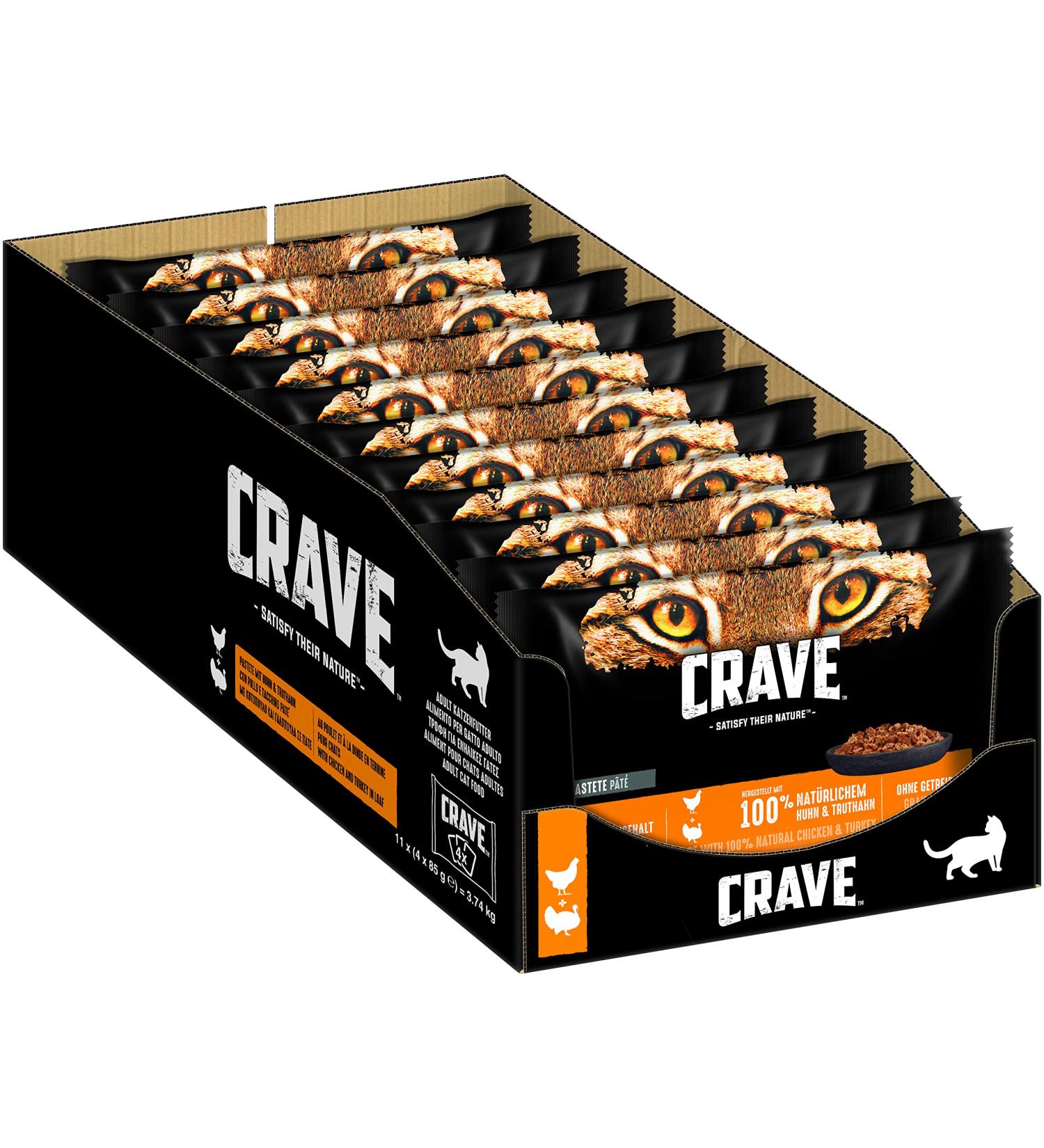 Crave Grain-Free Cat Food | Protein-Rich Wet Pate with Chicken & Turkey | 11 x 4 x 85g | 3740g Pack - Buy Online on GoSupps.com