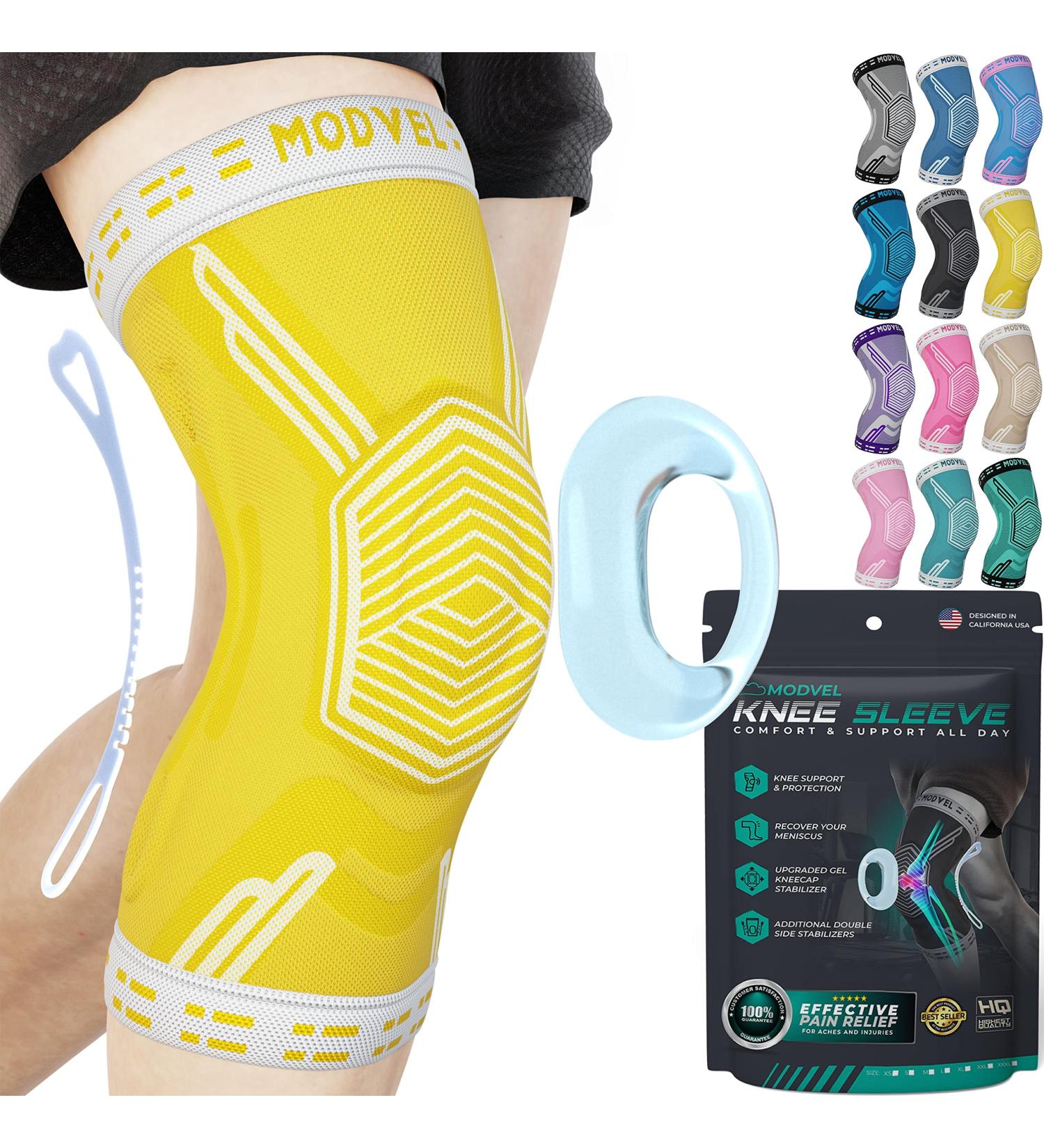 Modvel Knee Braces for Men & Women - Knee Pain Relief Set, Compression Sleeve for Meniscus Tear, ACL & Arthritis - Large Yellow - Buy Online on GoSupps.com