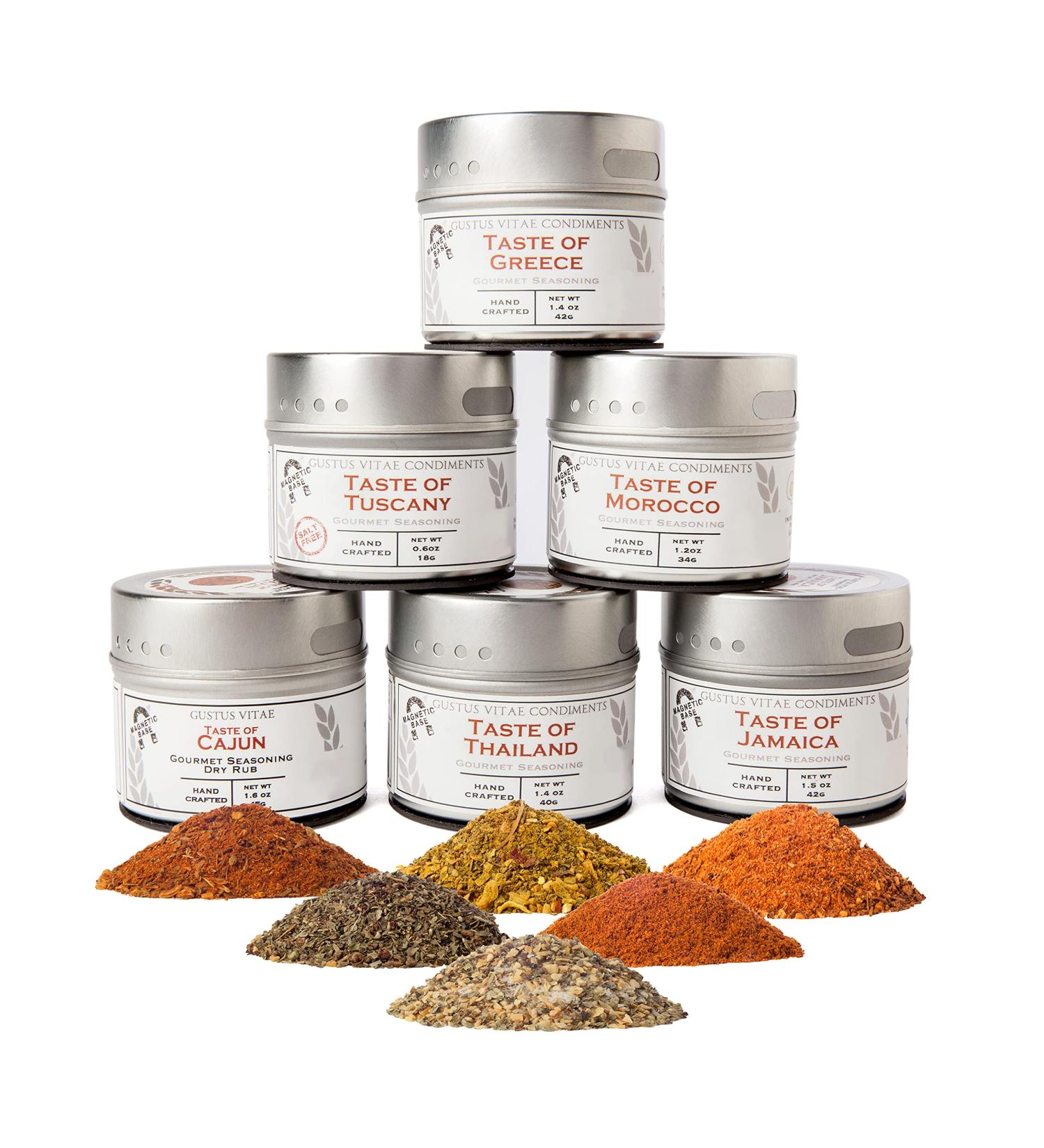 Gourmet World Flavors Seasoning Collection | Non GMO | 6 Magnetic Tins | Crafted by Gustus Vitae - Buy Online on GoSupps.com