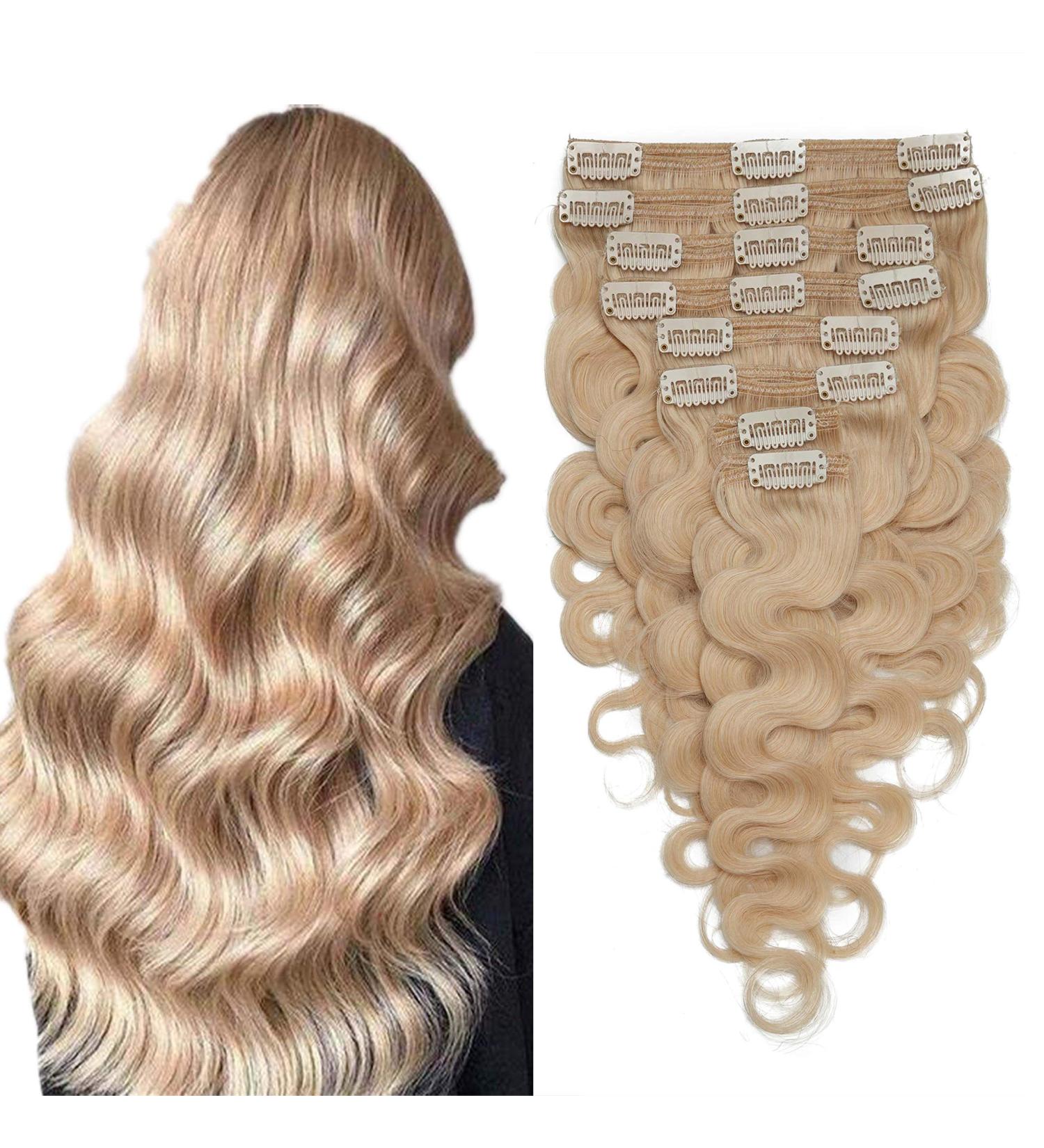 Clip In Real Hair Extensions - Wavy Double 8 Piece Set - Remy Light Blonde #613 (18/45cm 245g) - International Shipping - Buy Online on GoSupps.com