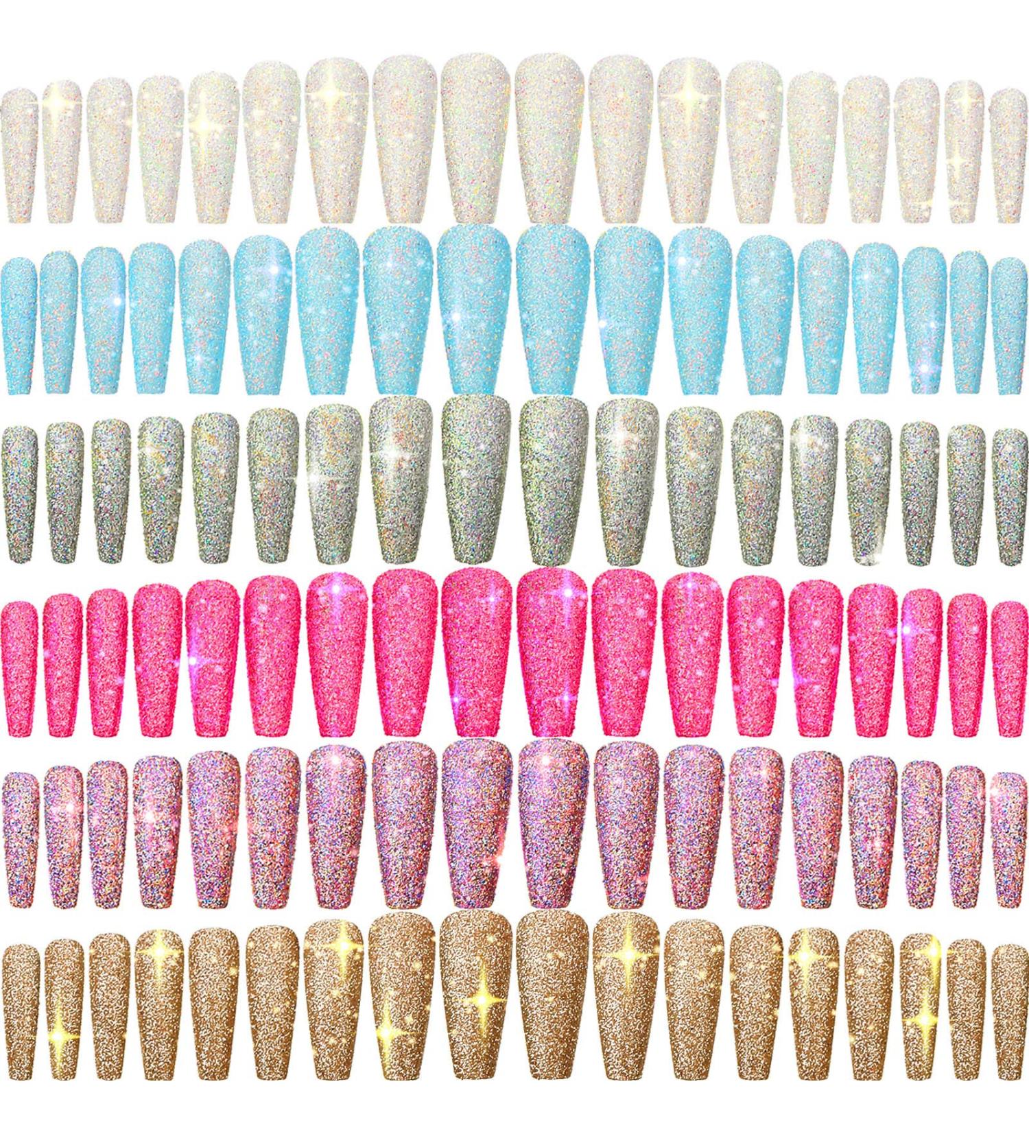 288 Extra Long Ballerina Press On Nails - 12 Sets Gradient Glitter Coffin False Nails for DIY Nail Salon - Buy Online on GoSupps.com