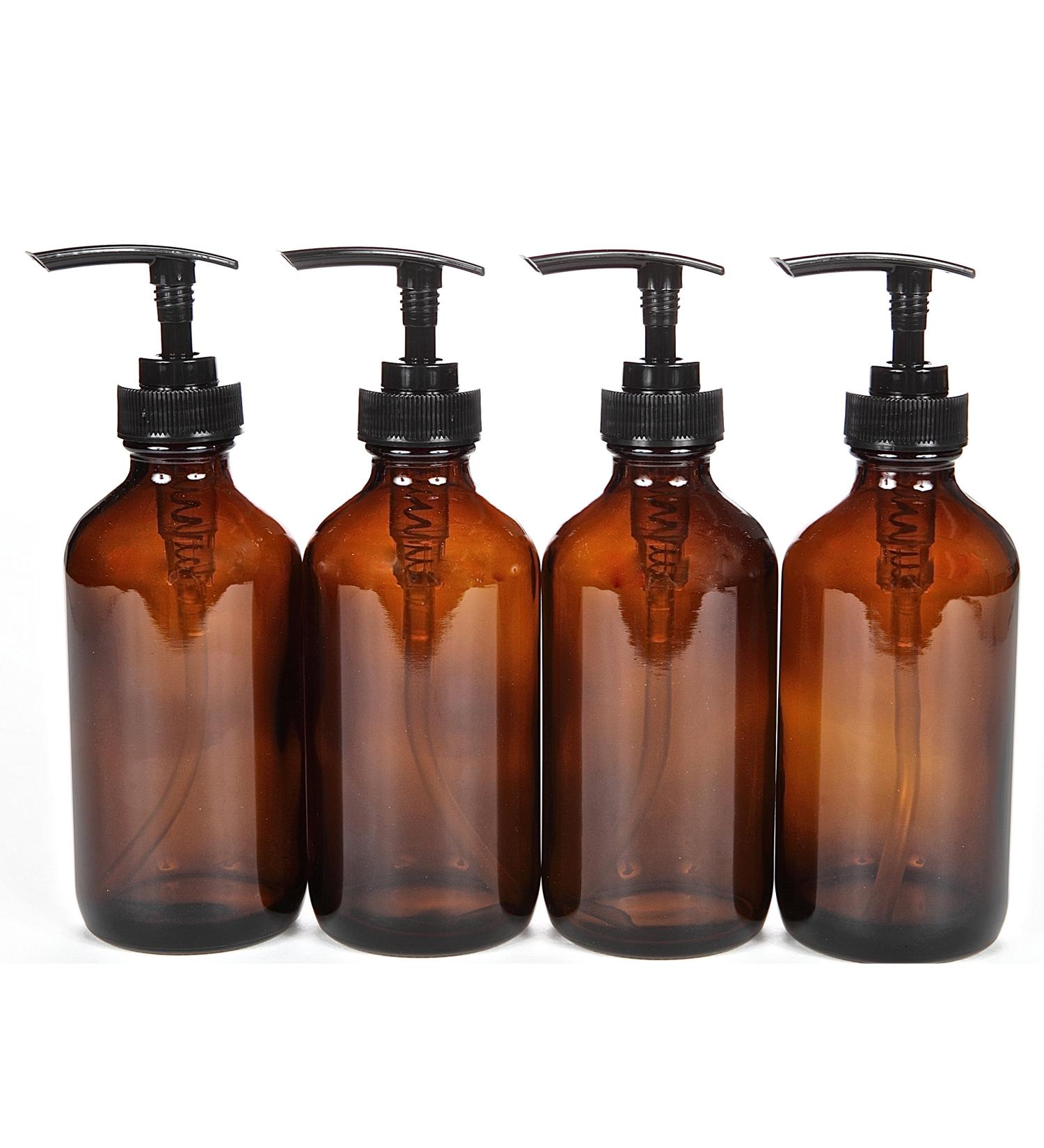 Vivaplex 8 oz Amber Glass Bottles with Black Lotion Pumps - Set of 4 for International Shipping - Buy Online on GoSupps.com