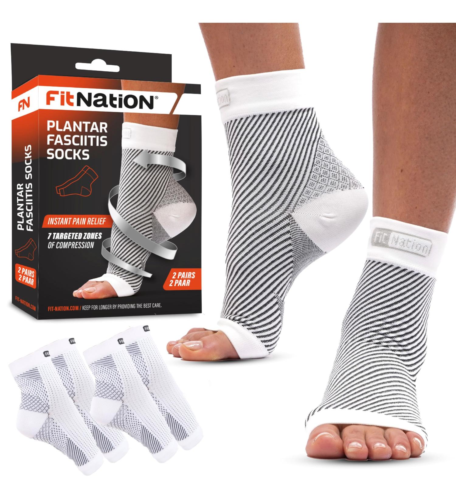 Fit Nation Plantar Fasciitis Support Socks (2 Pairs) - Ultimate Compression Sleeves for Weak Ankles, Arches, and Heels - Size L-XL White - Buy Online on GoSupps.com