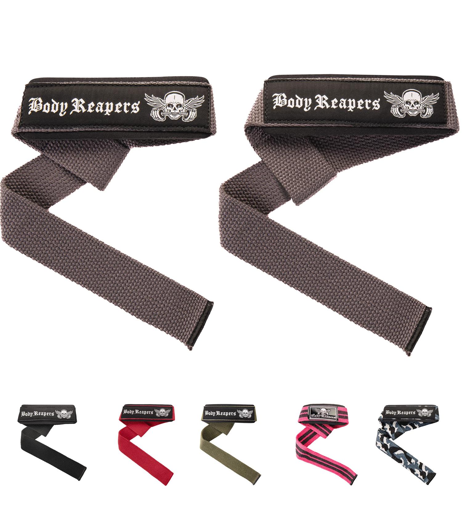 Body Reapers 24 Lifting Straps for Weightlifting - Neoprene Cotton Deadlift Straps with Hand Grips - Carbon Grey - Buy Online on GoSupps.com
