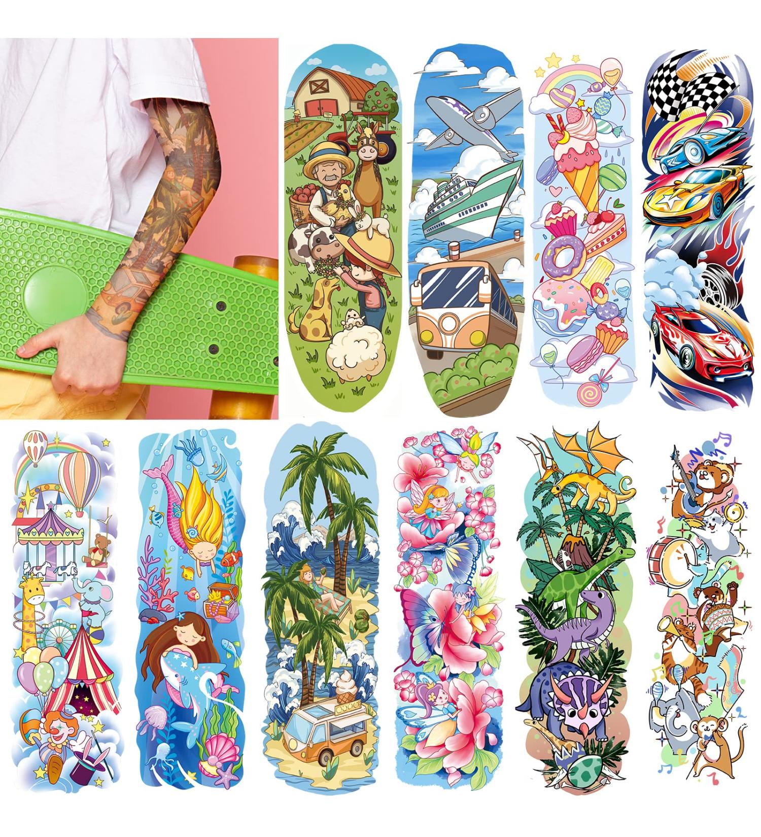 EMOME Kids Temporary Arm Tattoo Sleeves - 66 Sheets Space, Donut, Mermaid Themes - Birthday Party Favors for Boys & Girls - Buy Online on GoSupps.com