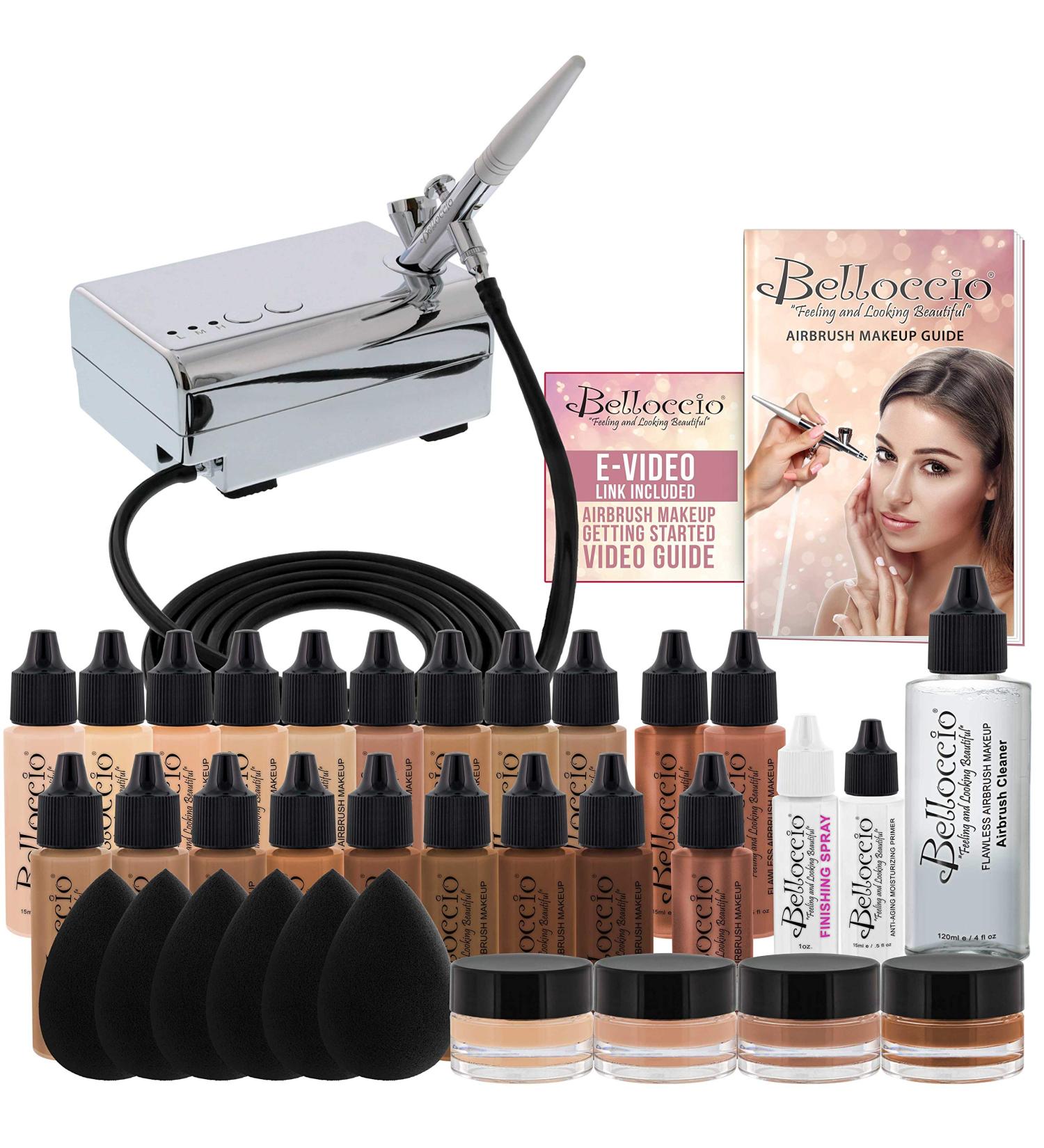 Belloccio Airbrush Makeup System Master Set - 17 Foundation Shades, Blush, Shimmer, Bronzer - Deluxe 1/2oz Bottles - Buy Online on GoSupps.com